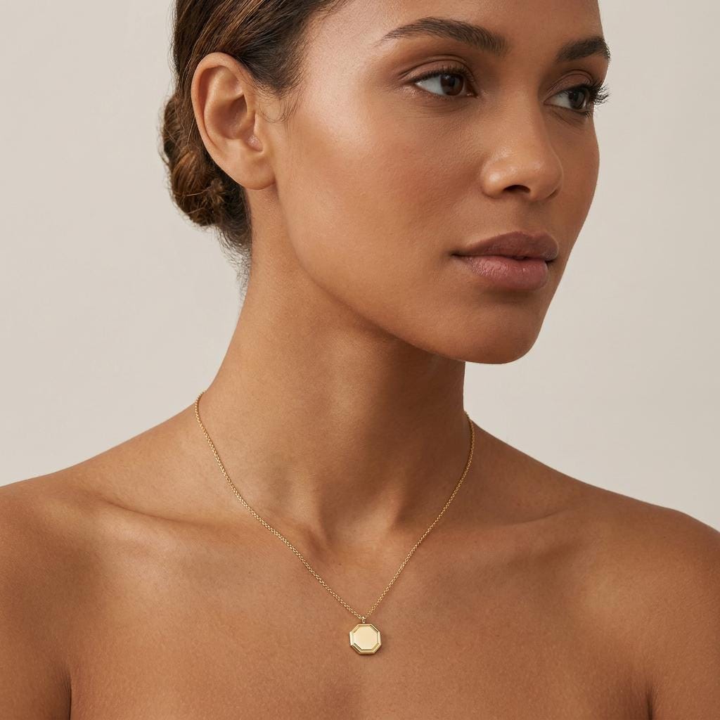 Octagon Geometric Plain 14K Solid Gold Pendant Necklace