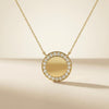 Round Diamond Halo Disc 14K Solid Gold Pendant Necklace