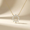 Round Diamond Open Circle Dainty Starburst 14K Solid Gold Pendant Necklace
