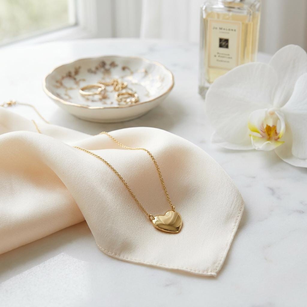 Heart Shape Dainty 14K Solid Gold Pendant Necklace