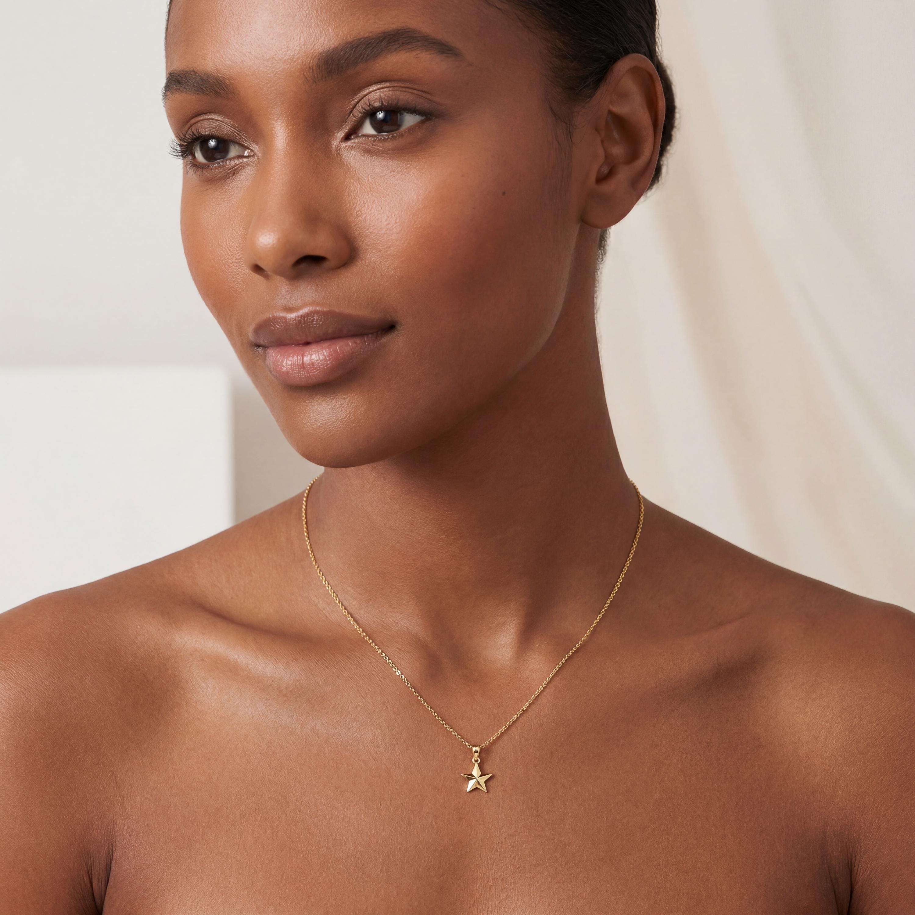 Celestial Dainty North Star 14K Solid Gold Pendant Necklace