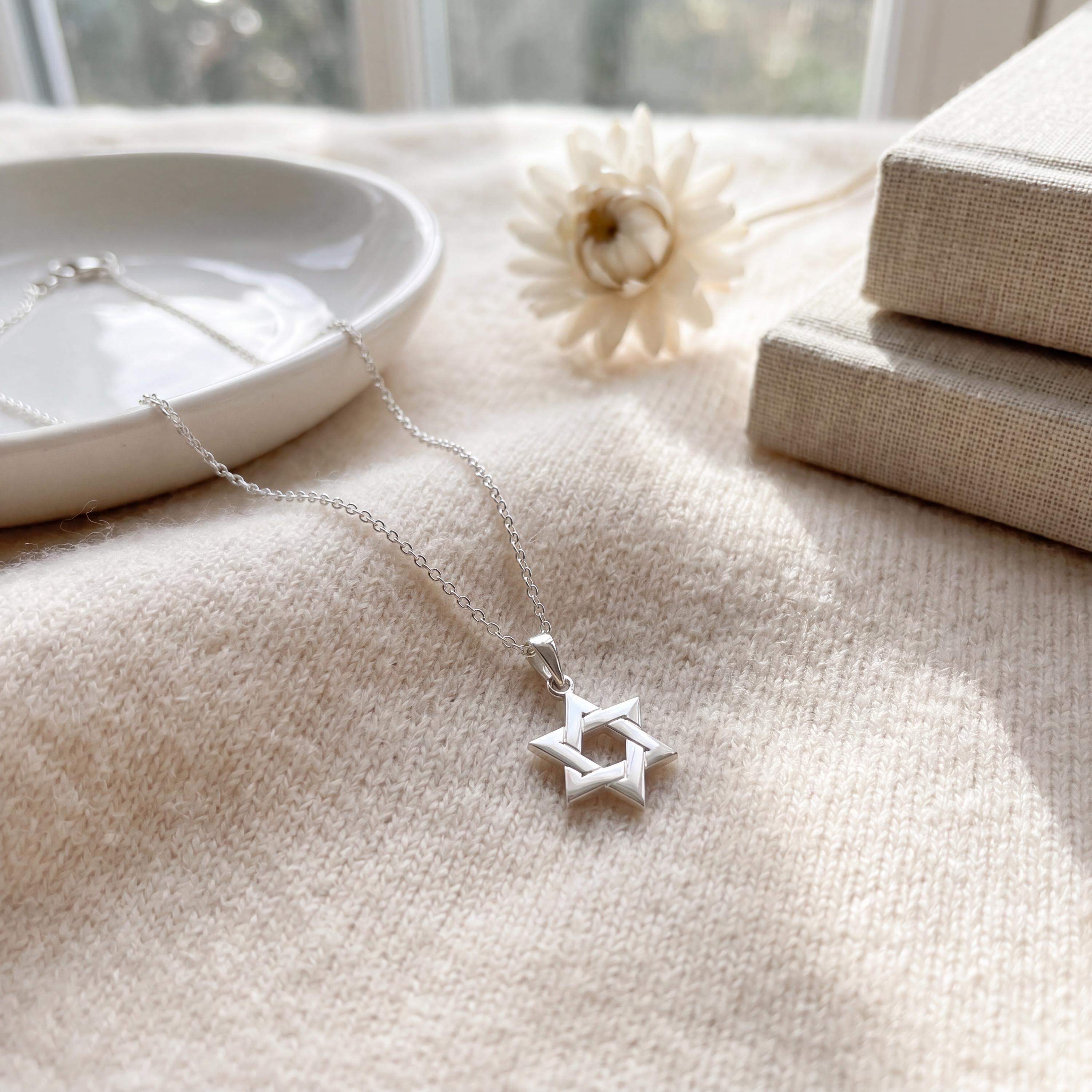 Star Of David Dainty 14K Solid Gold Pendant Necklace