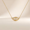 Round Diamond Dainty Evil Eye 14K Solid Gold Pendant Necklace