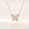 Round Pave Diamond Dainty Butterfly 14K Solid Gold Pendant Necklace