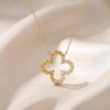 Diamond & Beaded Clover Leaf 14K Solid Gold Pendant Necklace