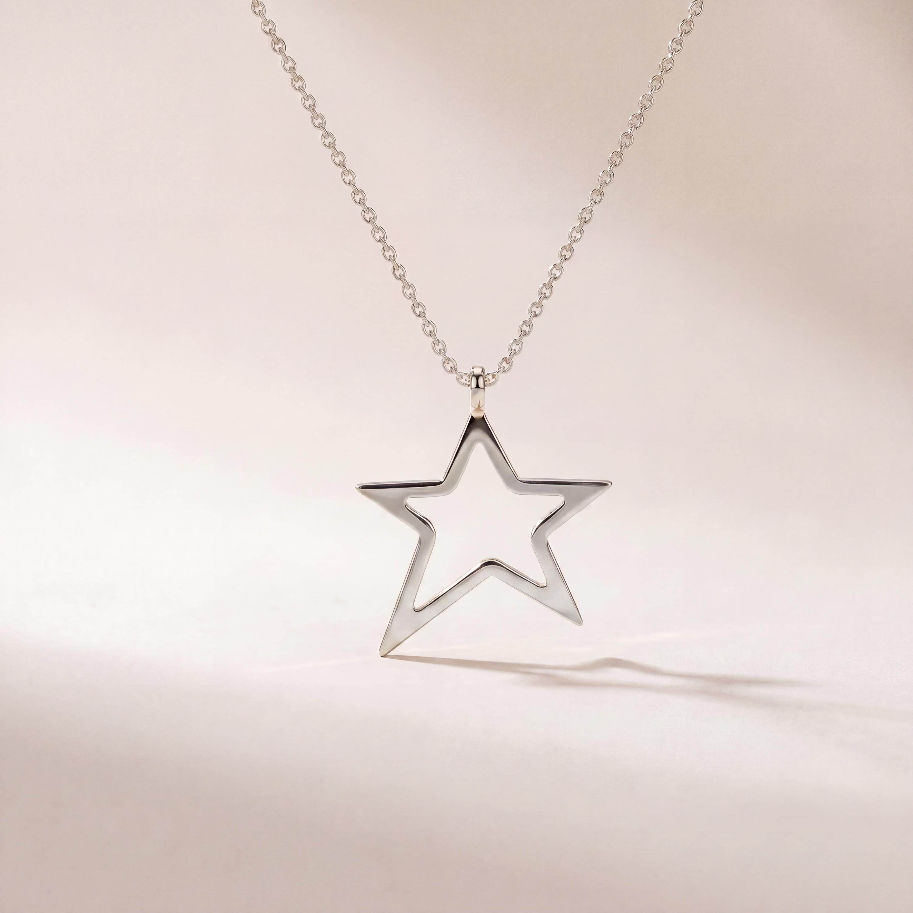 Open Star Dainty 14K Solid Gold Pendant Necklace