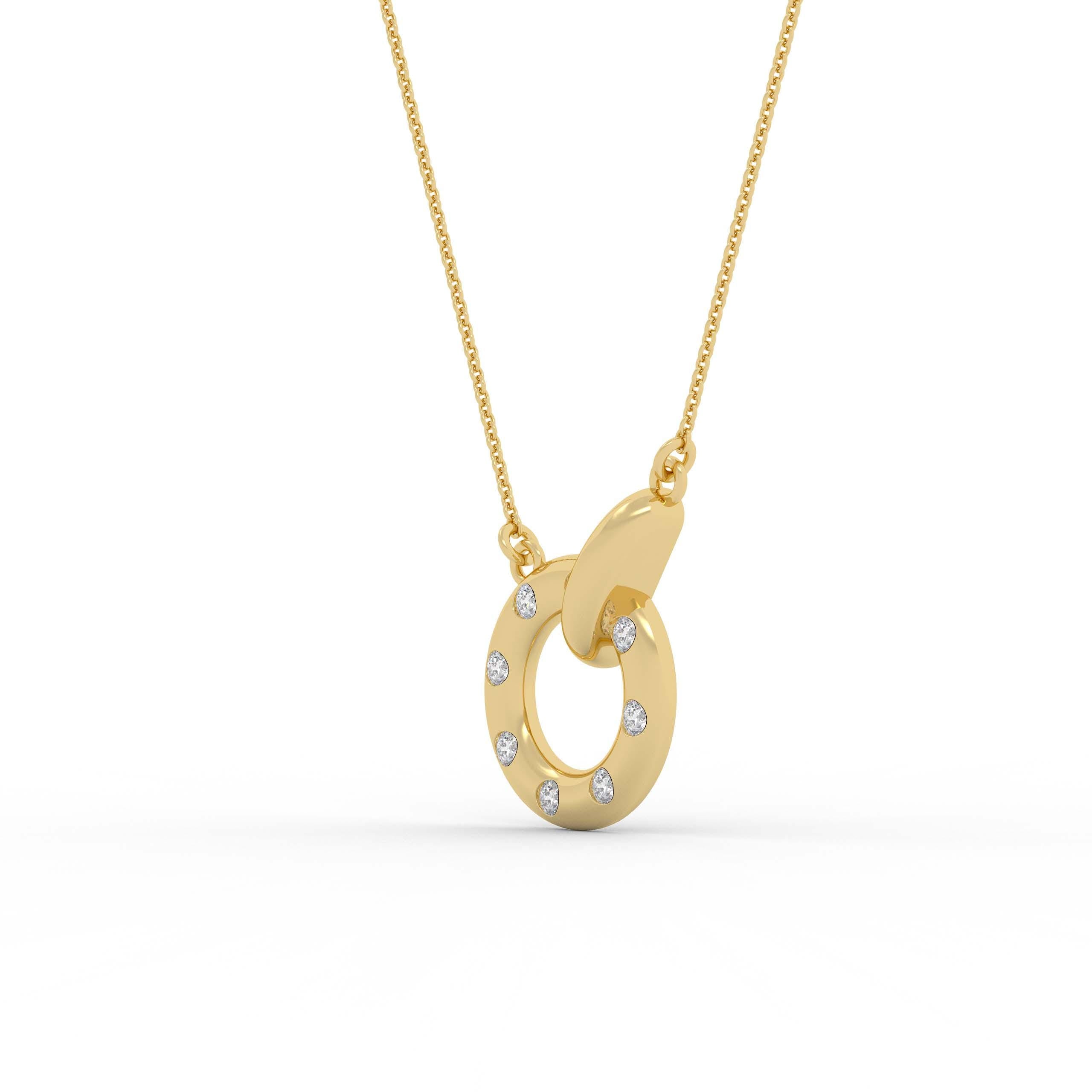 Round Diamond Open Interlocking Circle Dainty 14K Solid Gold Pendant Necklace