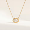 Oval Diamond Solitaire Bezel Set Halo Rope 14K Solid Gold Pendant Necklace