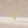 Diamond Pave Elongated Heart 14K Solid Gold Pendant Necklace
