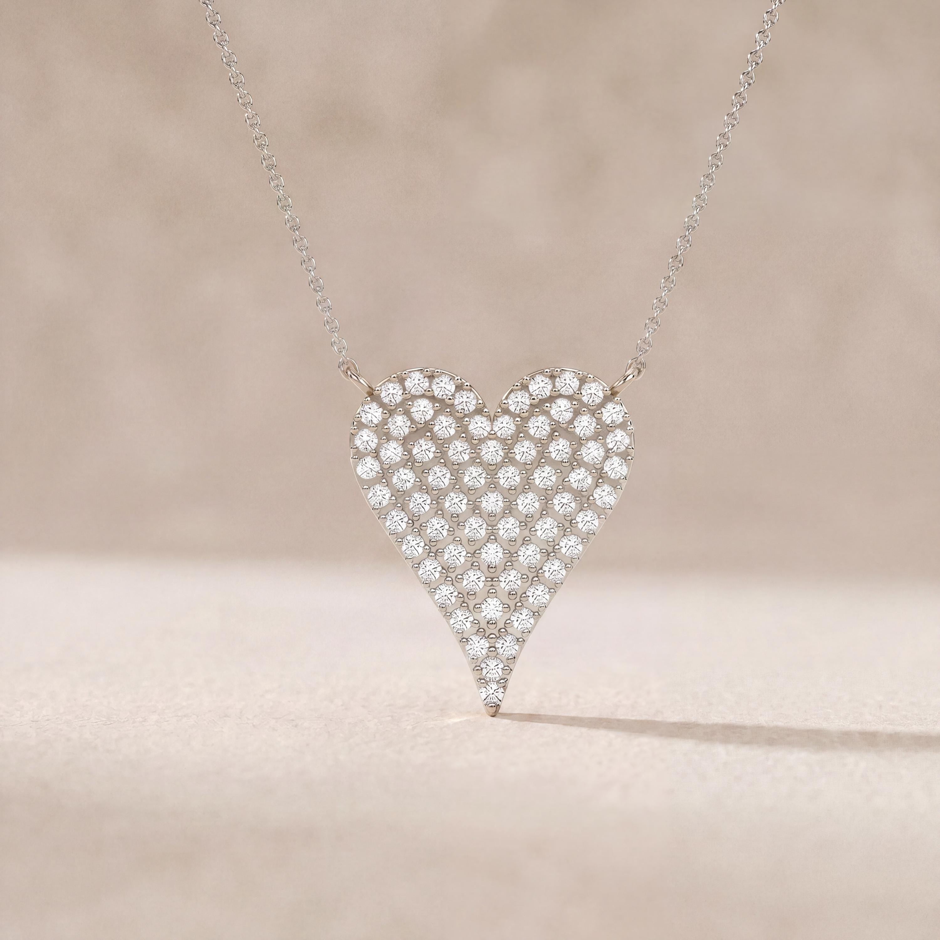 Diamond Pave Elongated Heart 14K Solid Gold Pendant Necklace