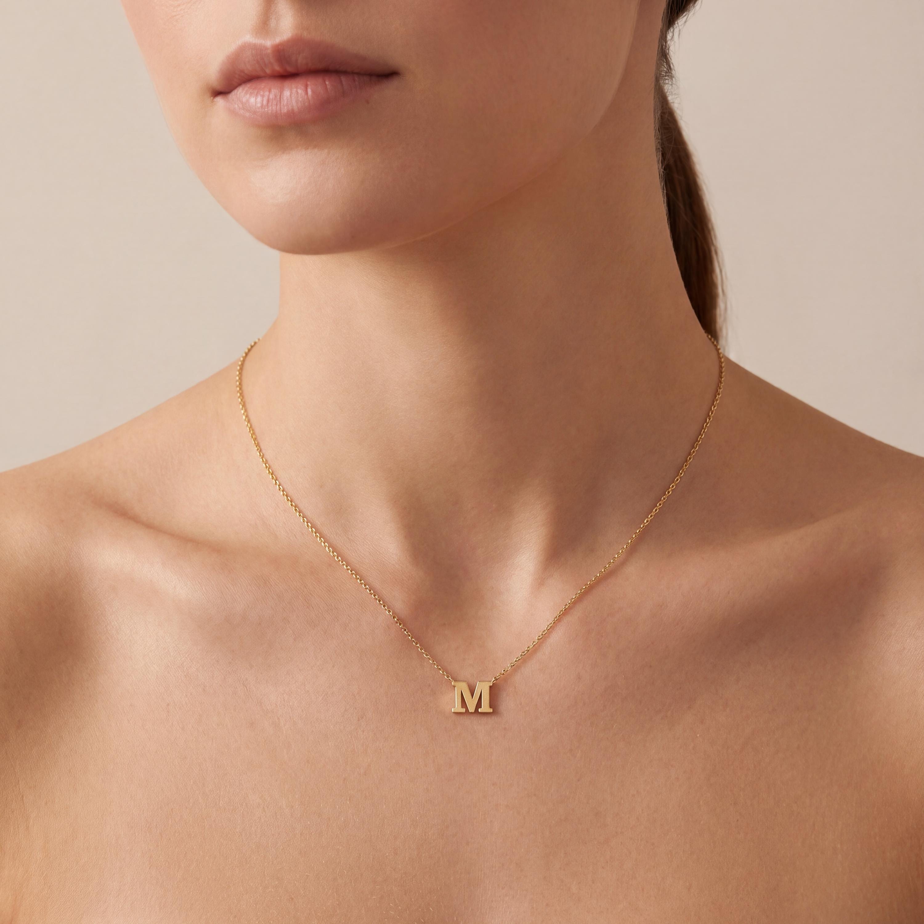 Personalized 14K Dainty Solid Gold Initial Letter Necklace Pendant