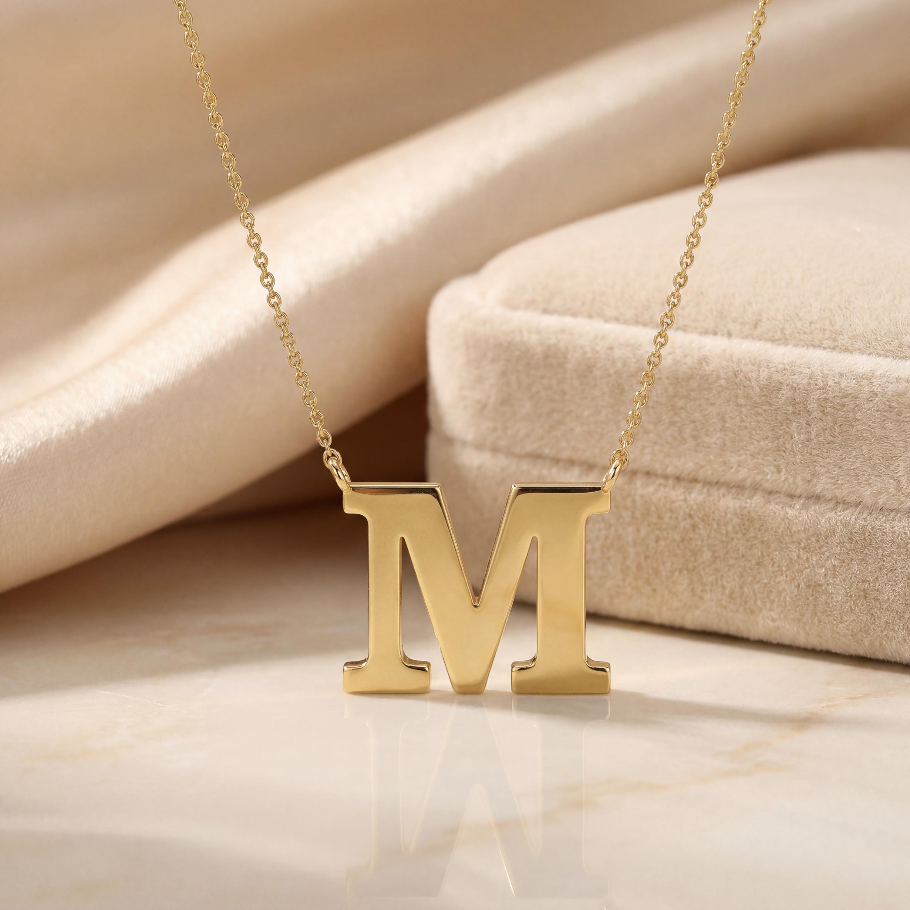 Personalized 14K Dainty Solid Gold Initial Letter Necklace Pendant