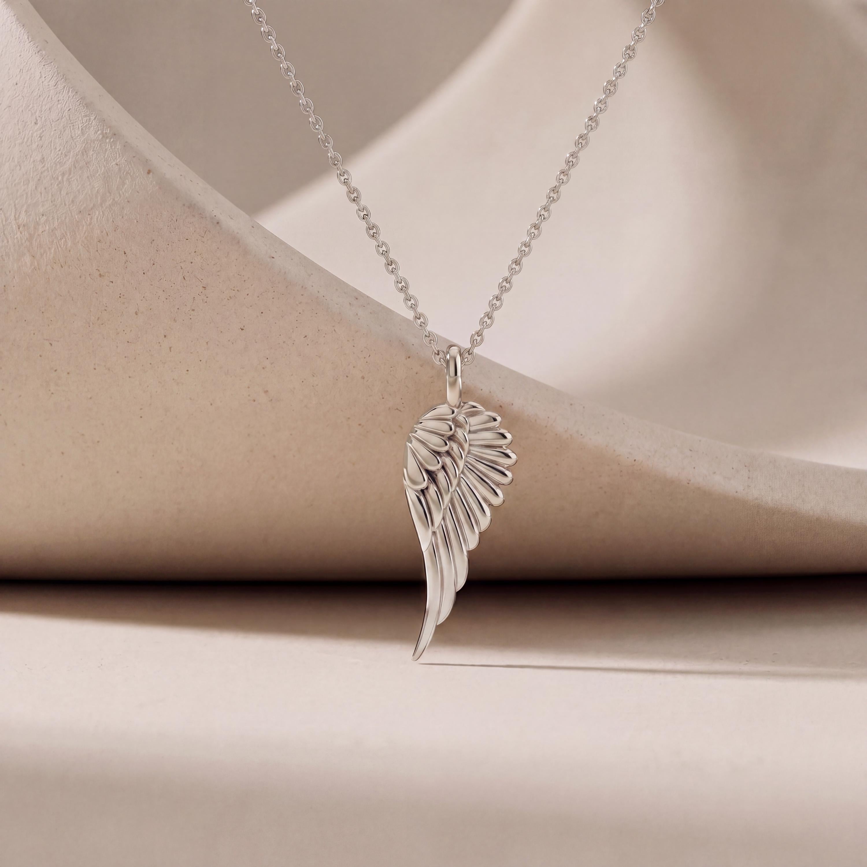 Dainty Angel Wing 14K Solid Gold Pendant Necklace