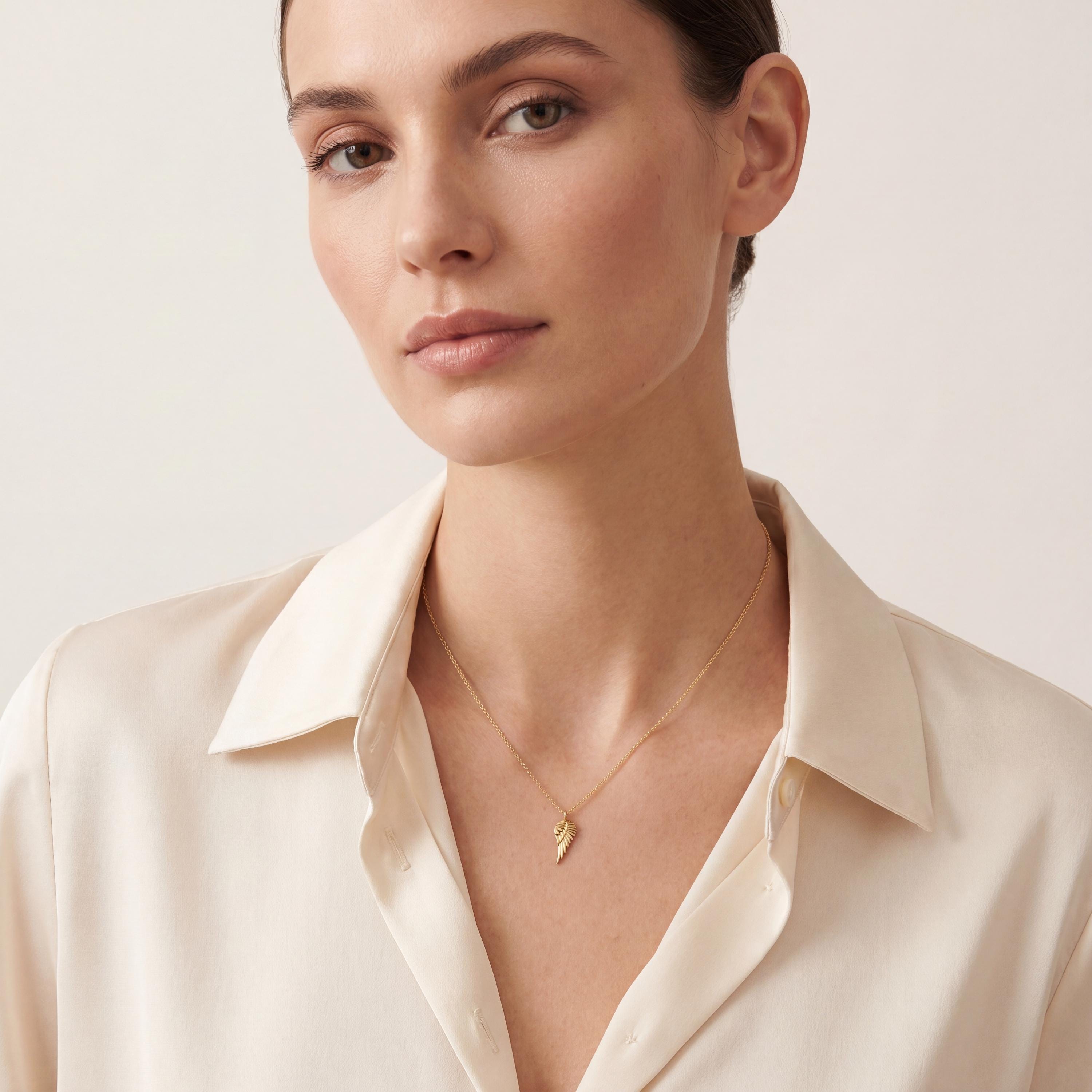 Dainty Angel Wing 14K Solid Gold Pendant Necklace