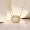 Emerald Cut Diamond Halo Dainty Bezel 14K Solid Gold Pendant Necklace