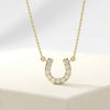 Round Diamond Pave 14K Dainty Solid Gold Horseshoe Pendant Necklace