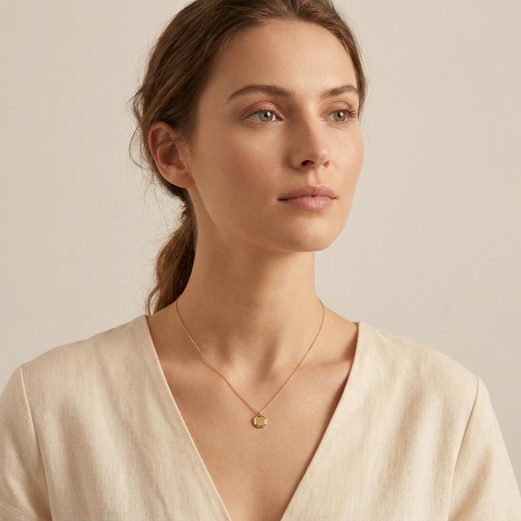 Octagon Geometric Plain 14K Solid Gold Pendant Necklace