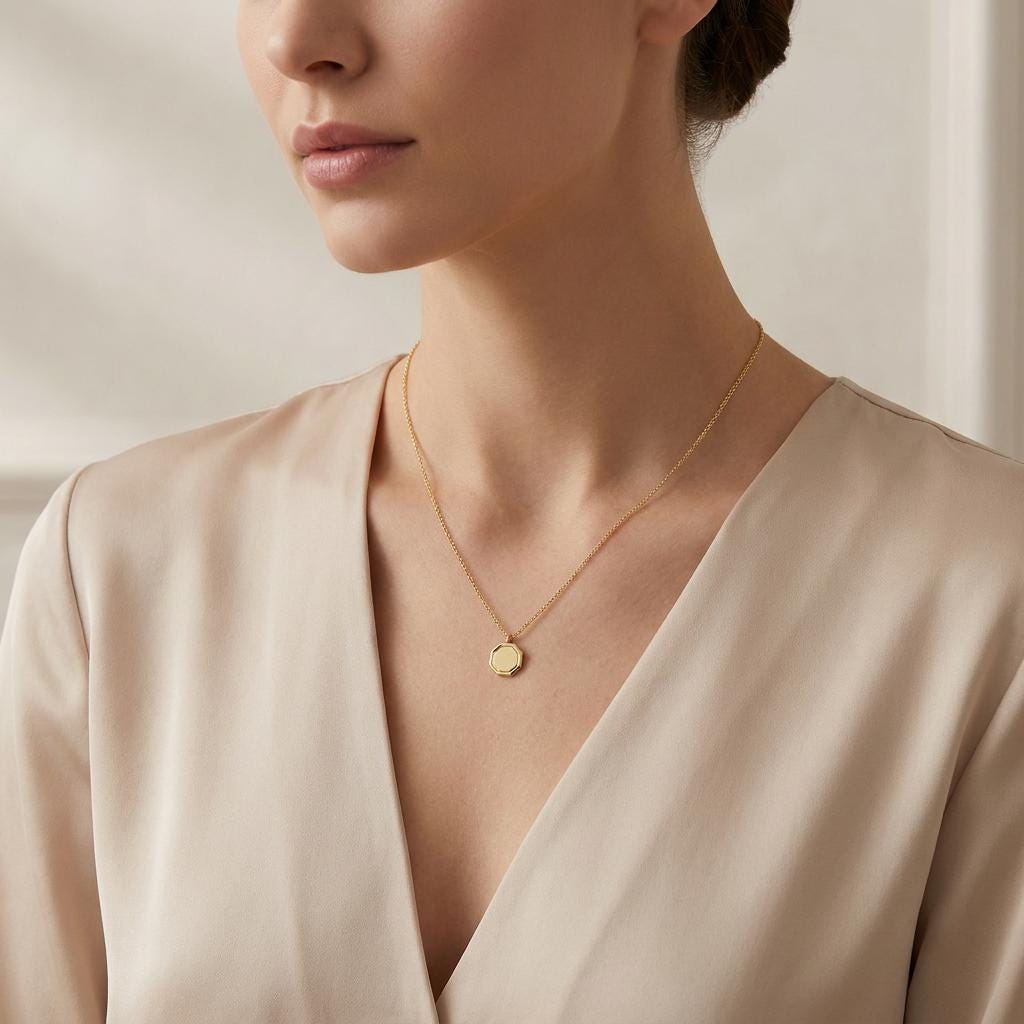Octagon Geometric Plain 14K Solid Gold Pendant Necklace