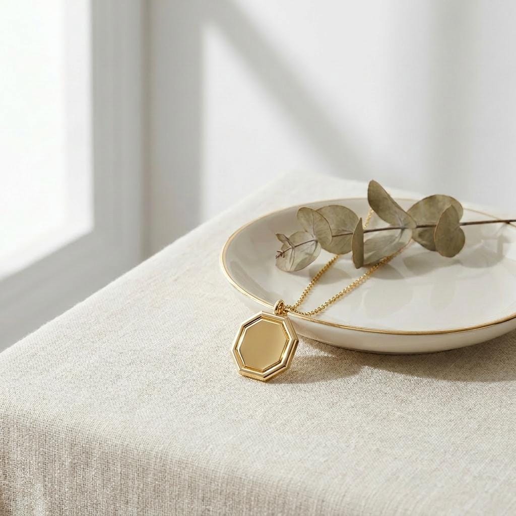 Octagon Geometric Plain 14K Solid Gold Pendant Necklace