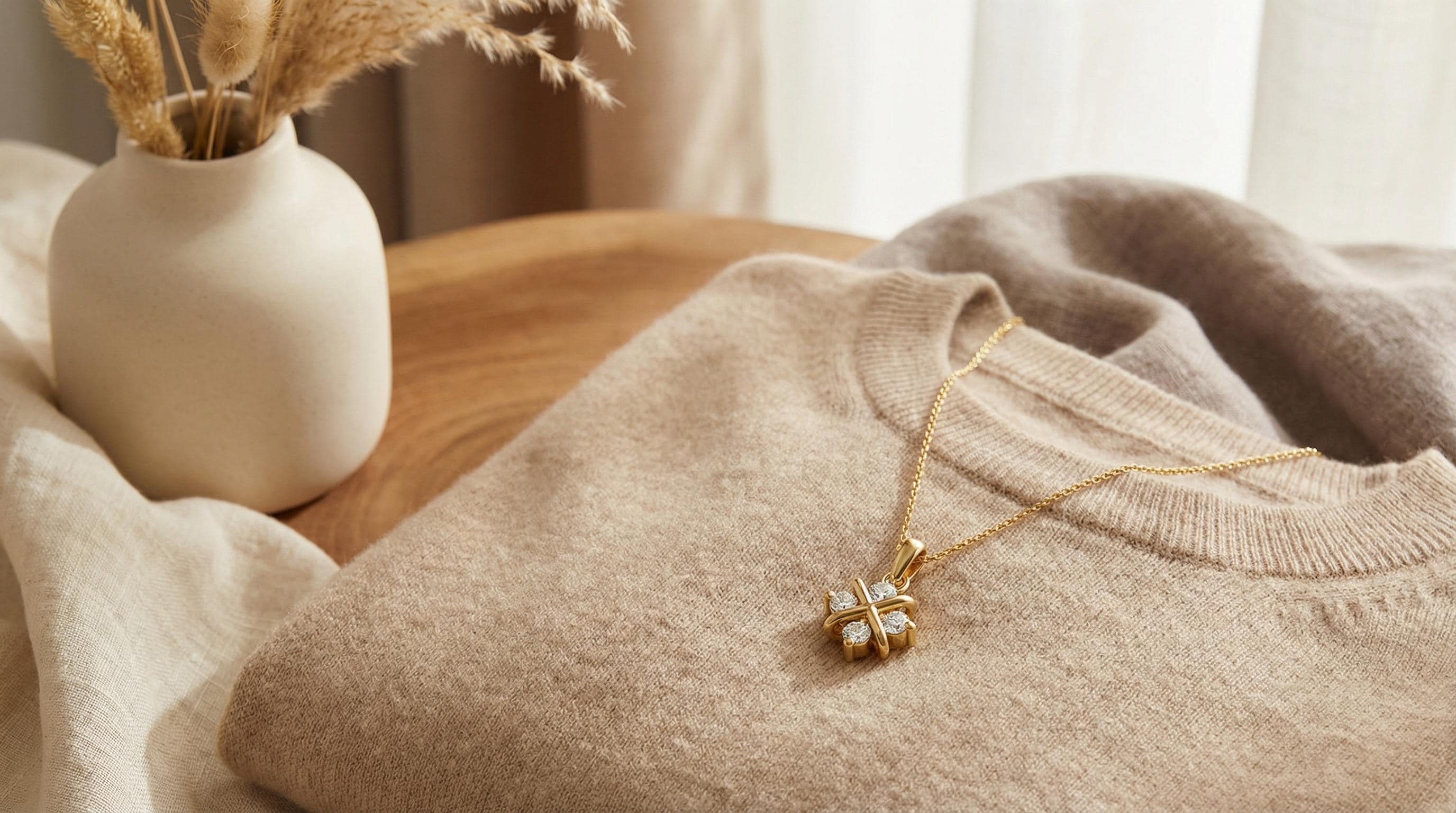 4 Stone Brilliant Cut Diamond Floral 14K Gold Pendant Necklace Gift For Her
