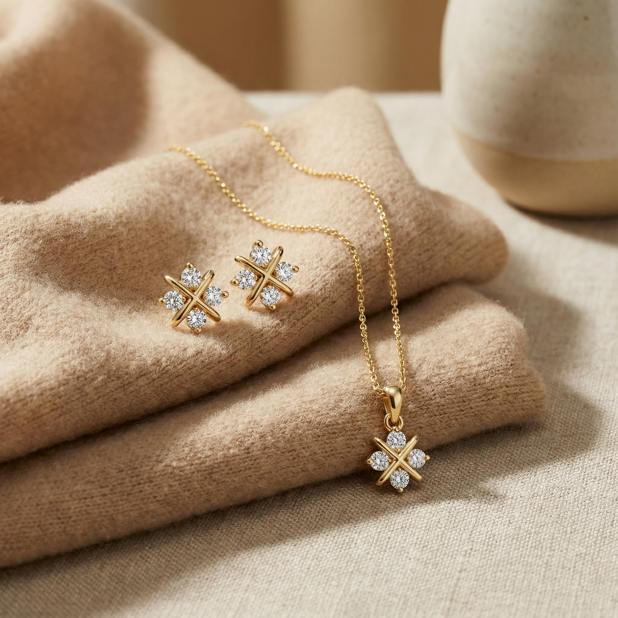 4 Stone Brilliant Cut Diamond Floral 14K Gold Pendant Necklace Gift For Her