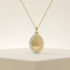 Oval Diamond Halo Disc 14K Solid Gold Pendant Necklace
