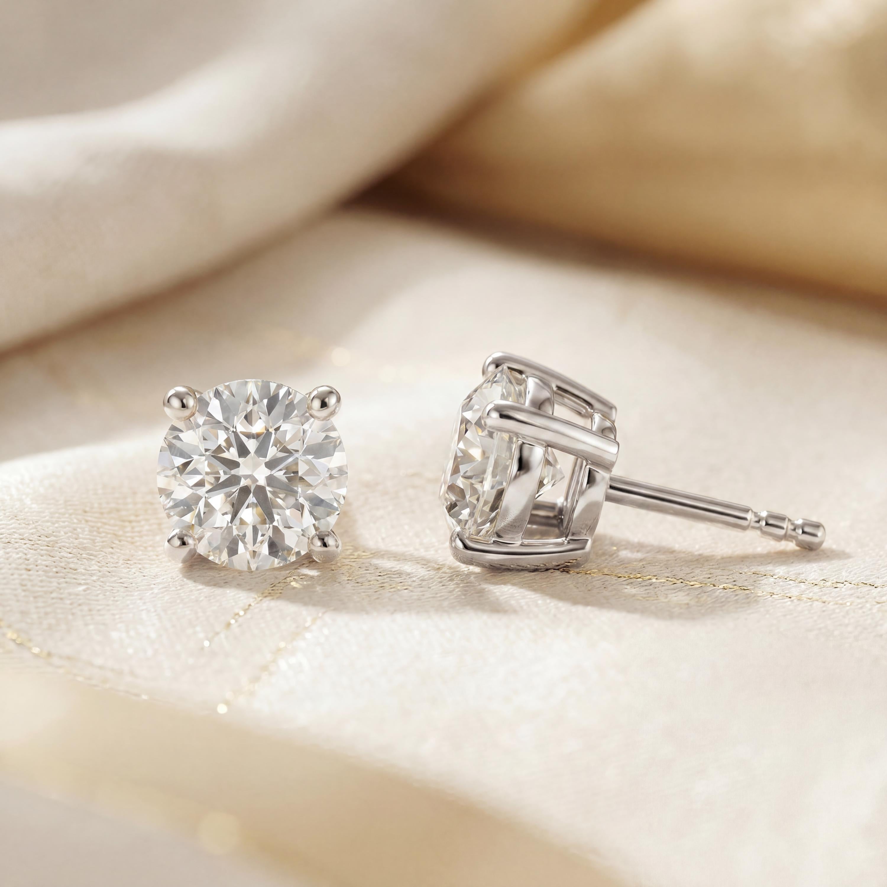 14k Gold Round Brilliant Cut Studs  Prong Set Diamond Earrings  1.00-4.00 CTW  Minimalist Gift For Her By JIORE