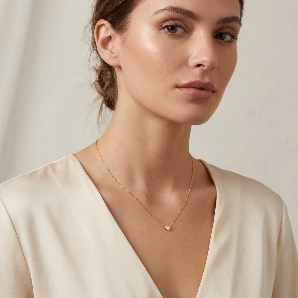 Heart Shape Dainty 14K Solid Gold Pendant Necklace