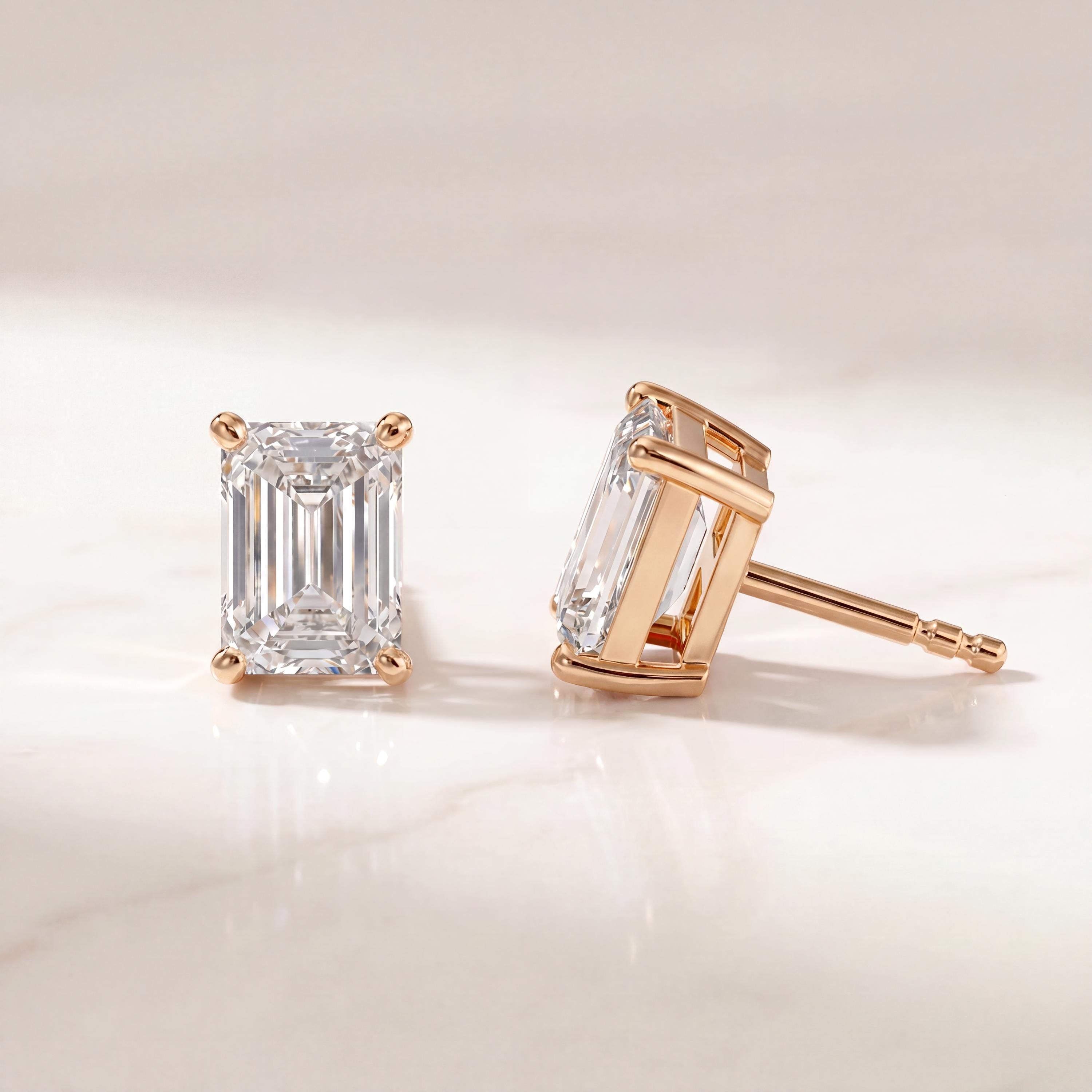 14k Gold Emerald Cut Studs  Prong Set Diamond Earrings  1.00-4.00 CTW  Minimalist Gift For Her By JIORE