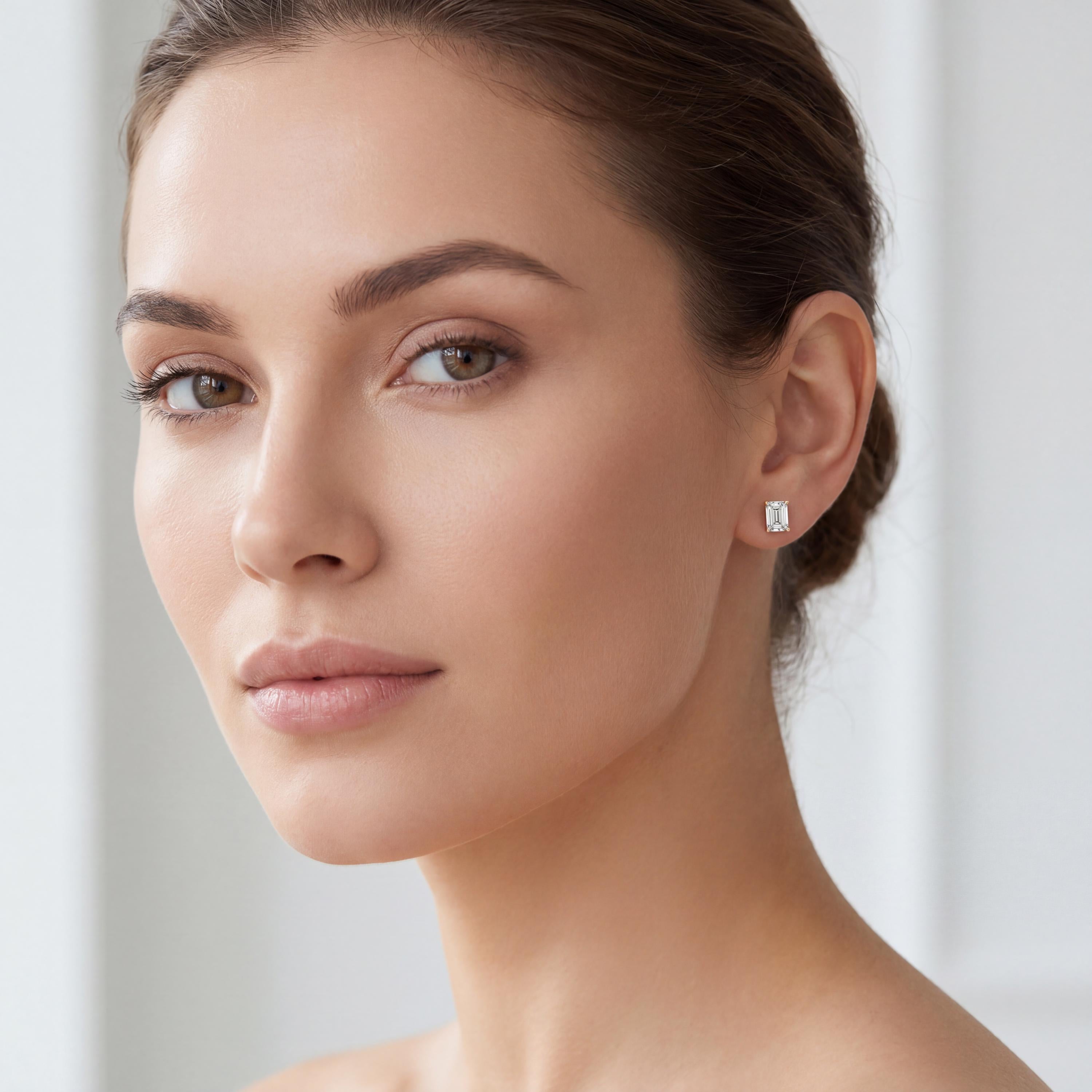 14k Gold Emerald Cut Studs  Prong Set Diamond Earrings  1.00-4.00 CTW  Minimalist Gift For Her By JIORE