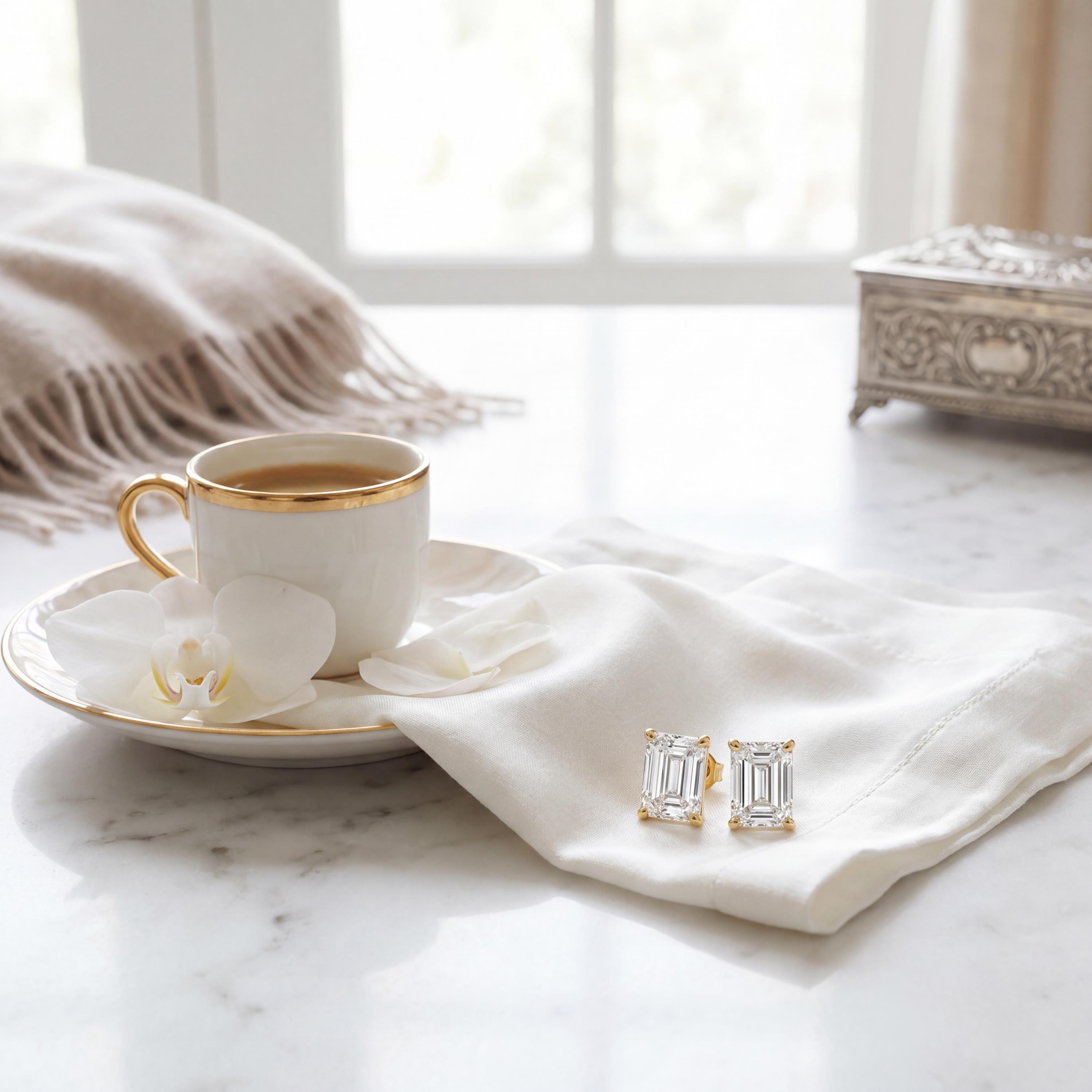 14k Gold Emerald Cut Studs  Prong Set Diamond Earrings  1.00-4.00 CTW  Minimalist Gift For Her By JIORE