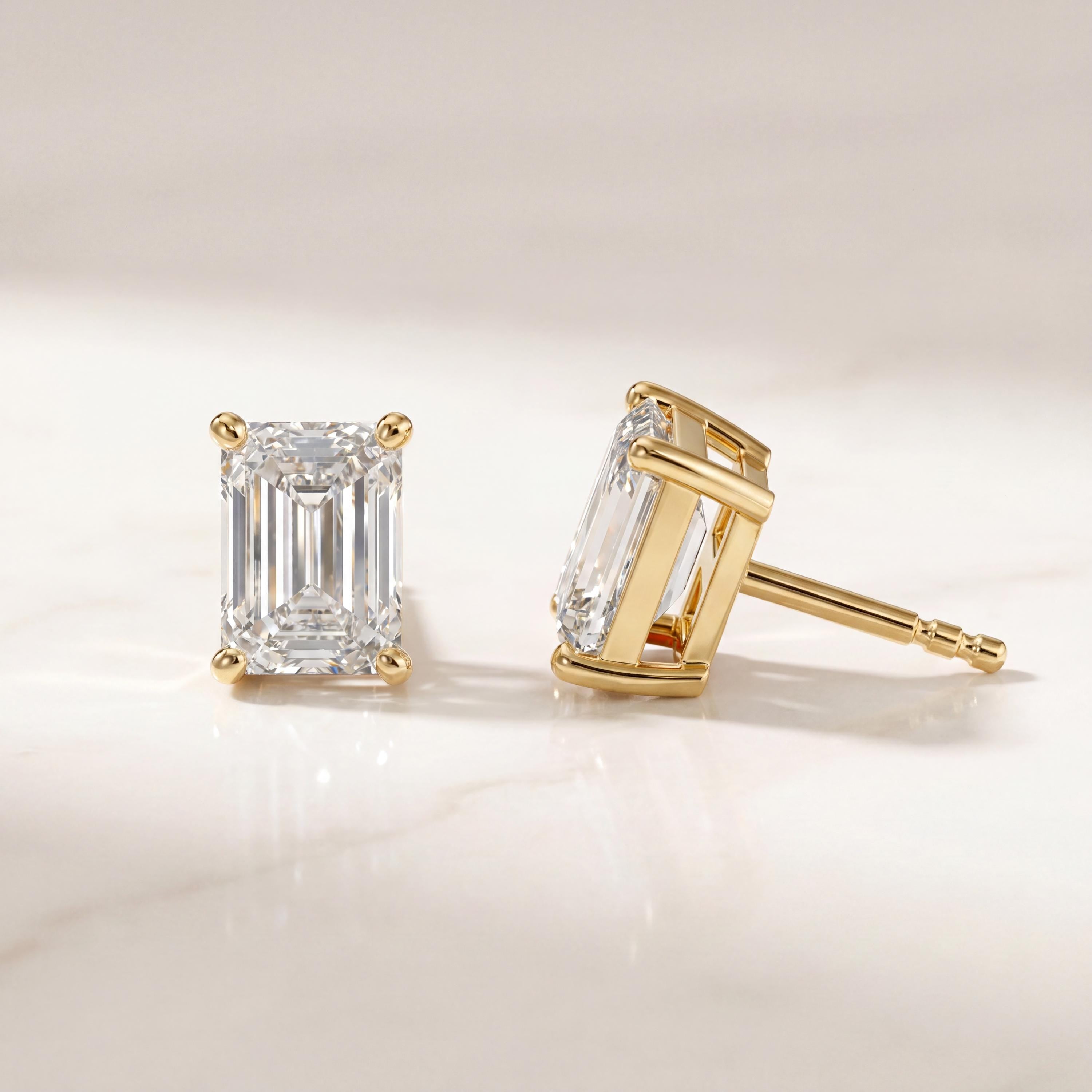 14k Gold Emerald Cut Studs  Prong Set Diamond Earrings  1.00-4.00 CTW  Minimalist Gift For Her By JIORE