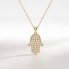 Round Diamond Dainty Prong Set Hamsa Hand 14K Solid Gold Pendant Necklace