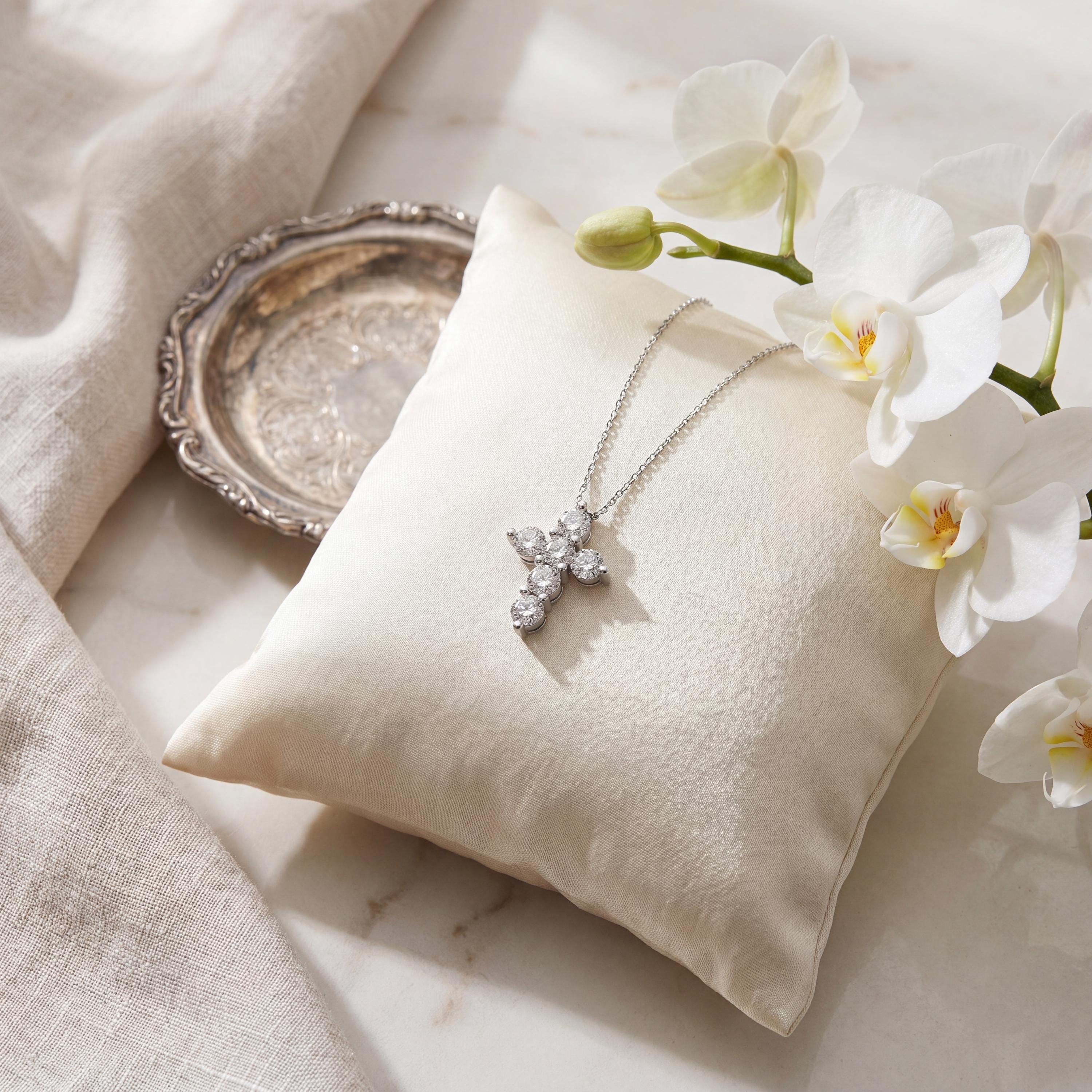 Round Diamond Dainty Prong Set Cross 14K Solid Gold Pendant Necklace