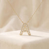 Round Diamond Pave 14K Dainty Solid Gold Initial Letter Necklace Pendant