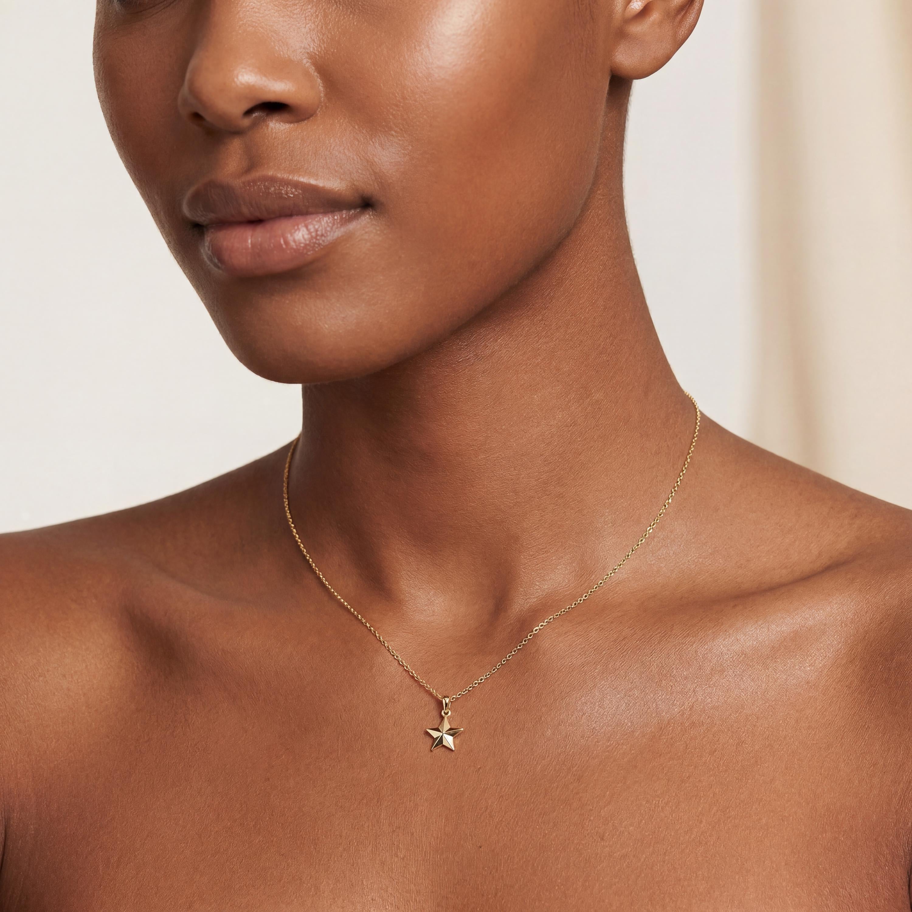 Celestial Dainty North Star 14K Solid Gold Pendant Necklace