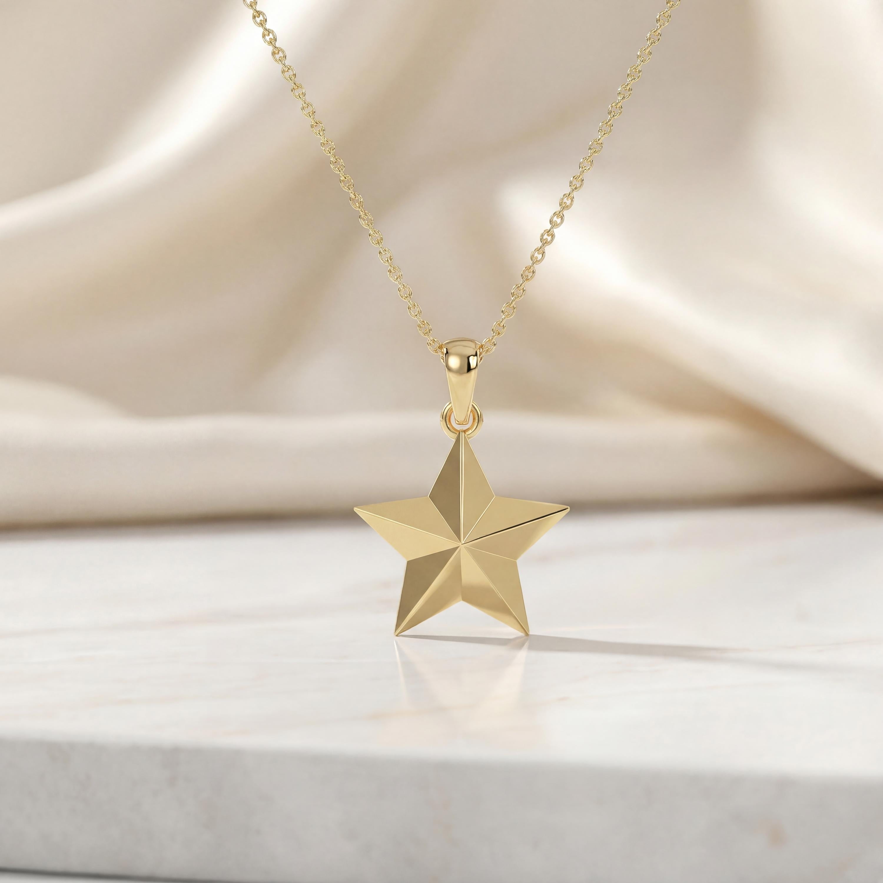 Celestial Dainty North Star 14K Solid Gold Pendant Necklace