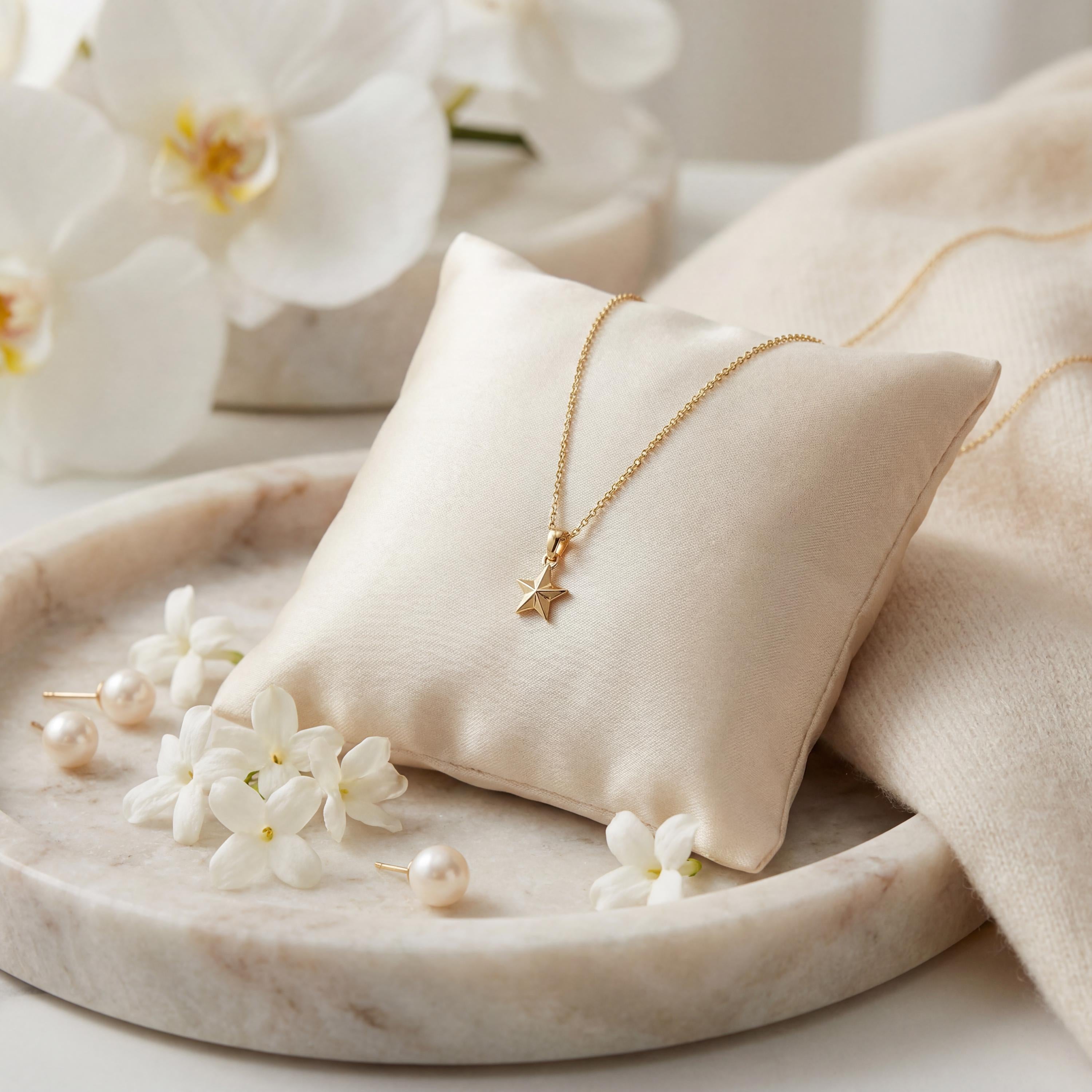 Celestial Dainty North Star 14K Solid Gold Pendant Necklace
