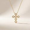 Round Diamond Dainty Bezel Set Cross 14K Solid Gold Pendant Necklace