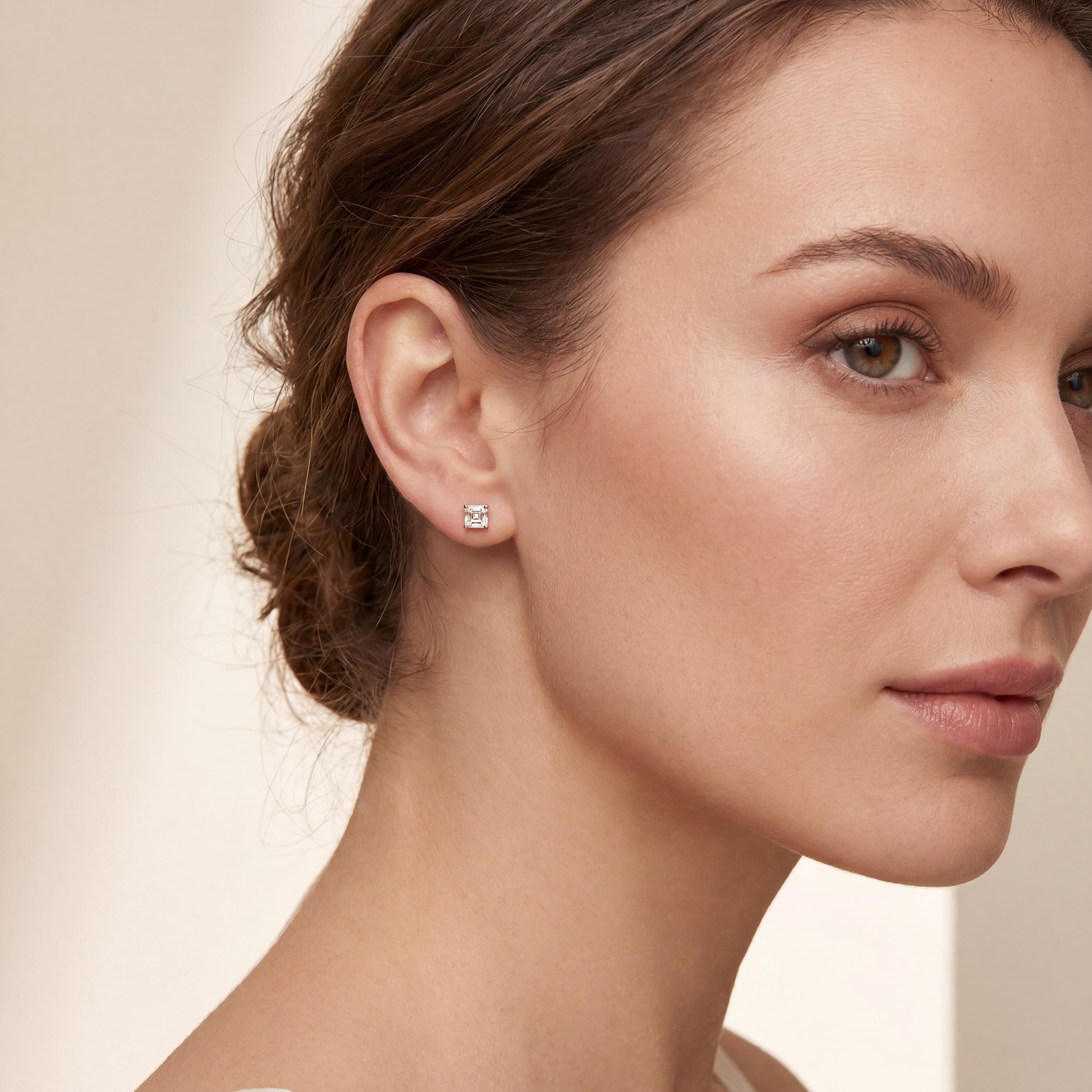 14k Gold Asscher Cut Studs  Prong Set Diamond Earrings  1.00-4.00 CTW  Minimalist Gift For Her By JIORE