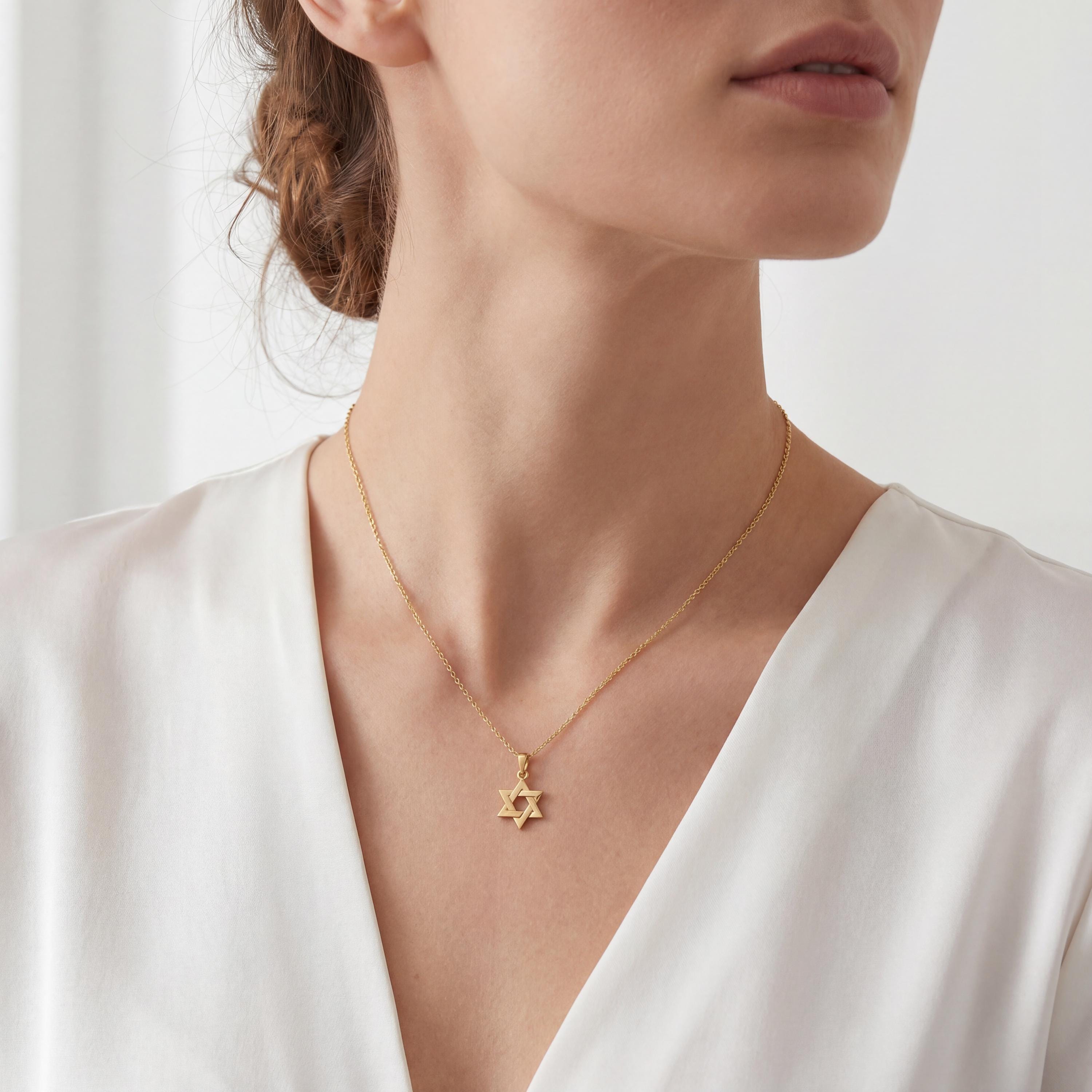 Star Of David Dainty 14K Solid Gold Pendant Necklace