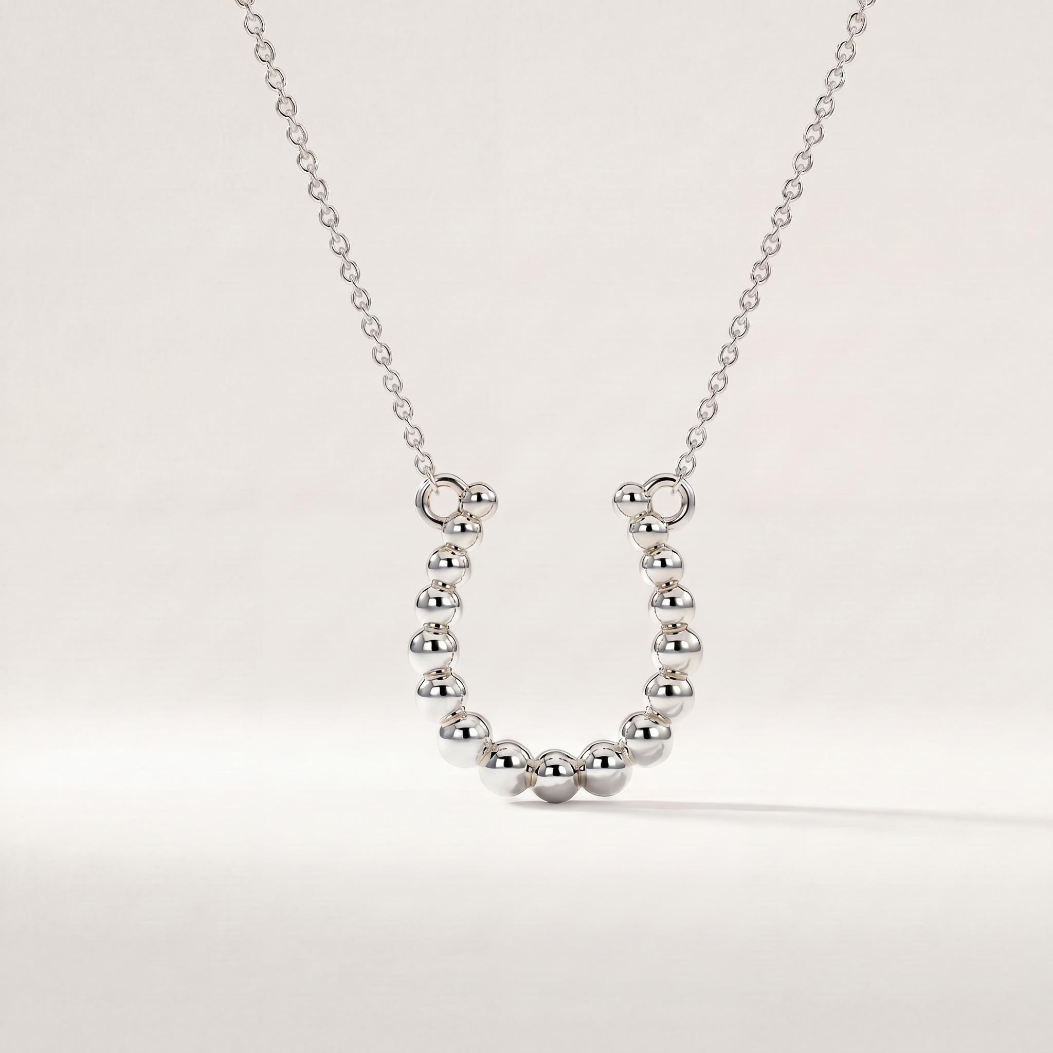 Beaded Round Dainty 14K Solid Gold Horseshoe Pendant Necklace