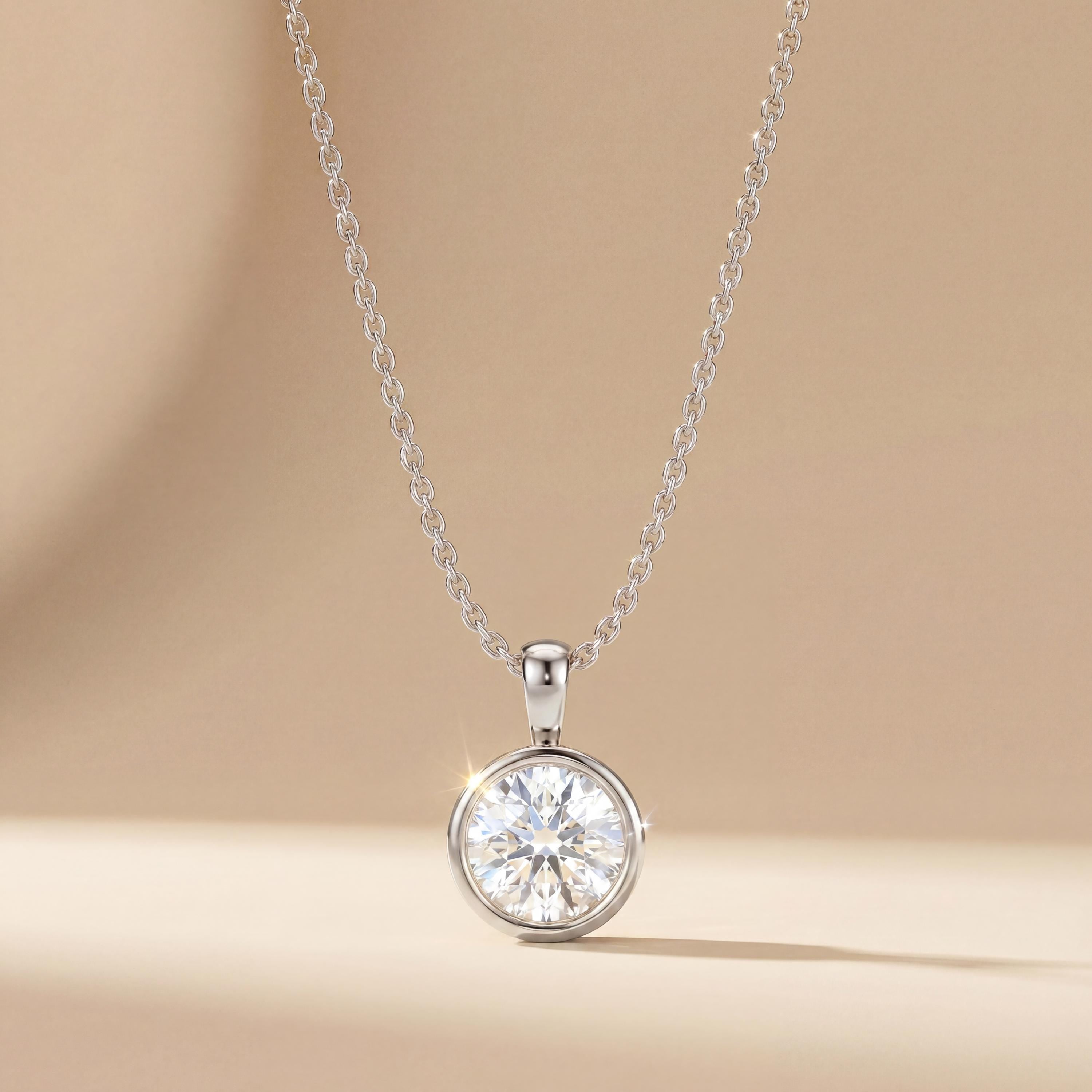 14K Gold Diamond Bezel Pendant  Elegant Round Brilliant Cut Necklace  Dainty Modern Minimalist Gift For Her By JIORE