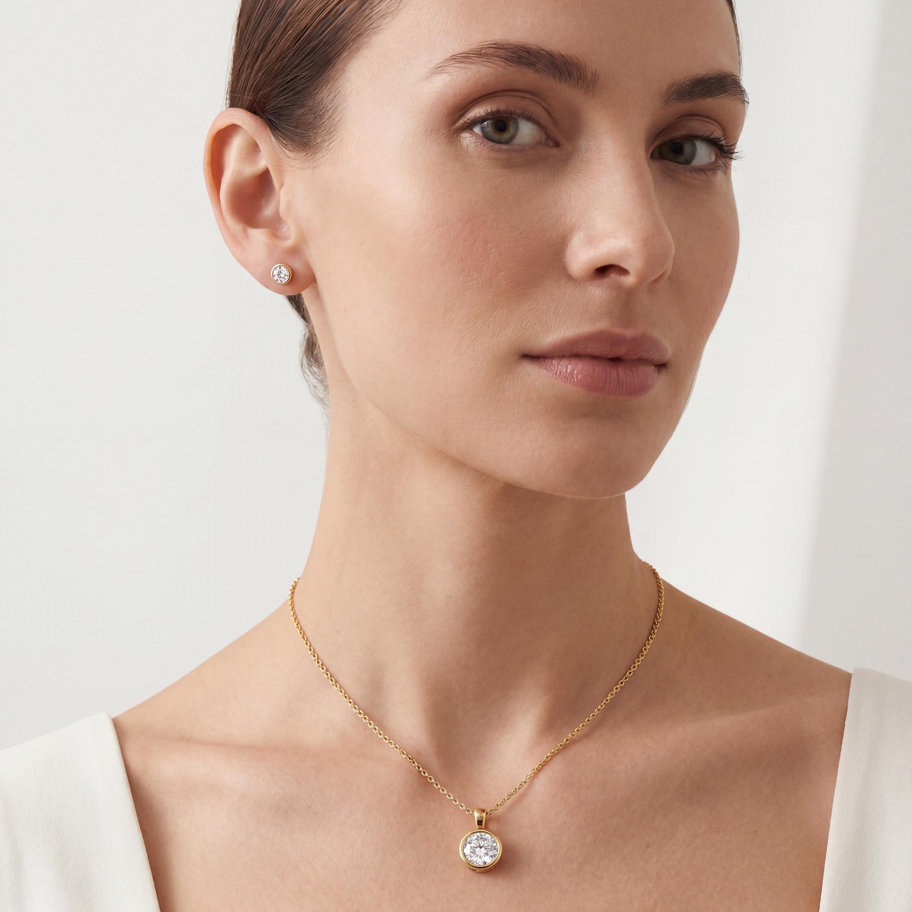 14K Gold Diamond Bezel Pendant  Elegant Round Brilliant Cut Necklace  Dainty Modern Minimalist Gift For Her By JIORE