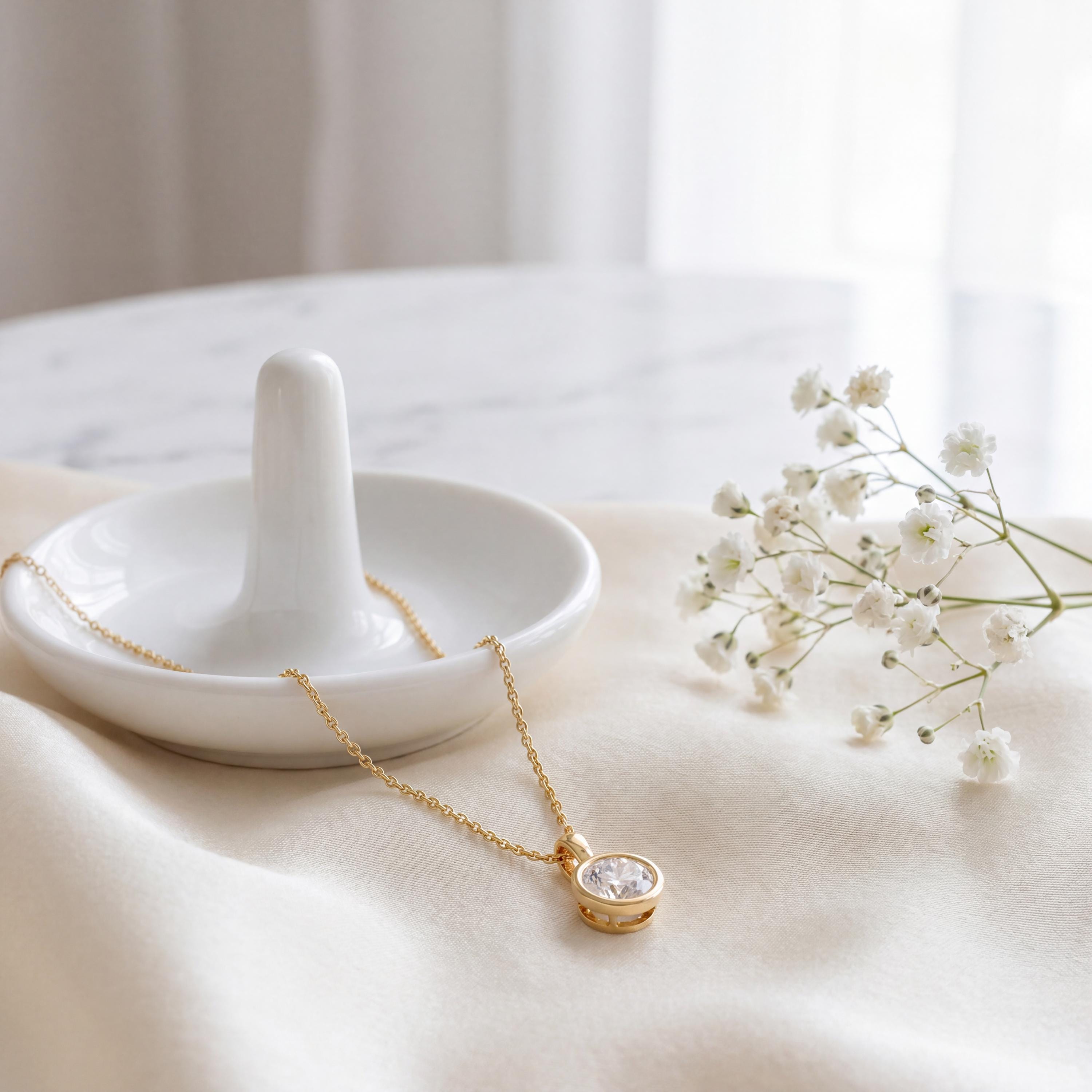 14K Gold Diamond Bezel Pendant  Elegant Round Brilliant Cut Necklace  Dainty Modern Minimalist Gift For Her By JIORE