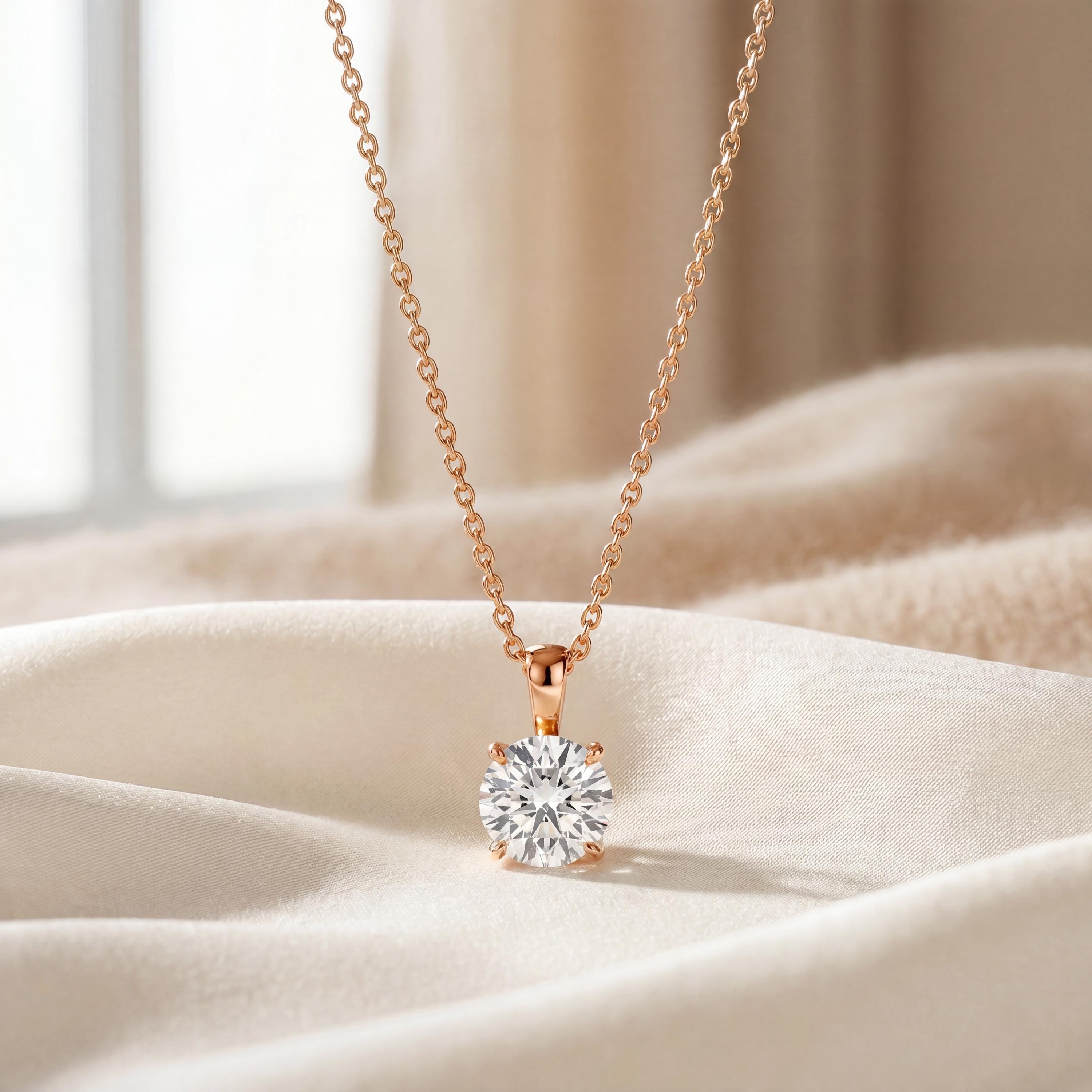 14K Gold Diamond Prong Pendant  Elegant Round Brilliant Cut Necklace  Dainty Modern Minimalist Gift For Her By JIORE