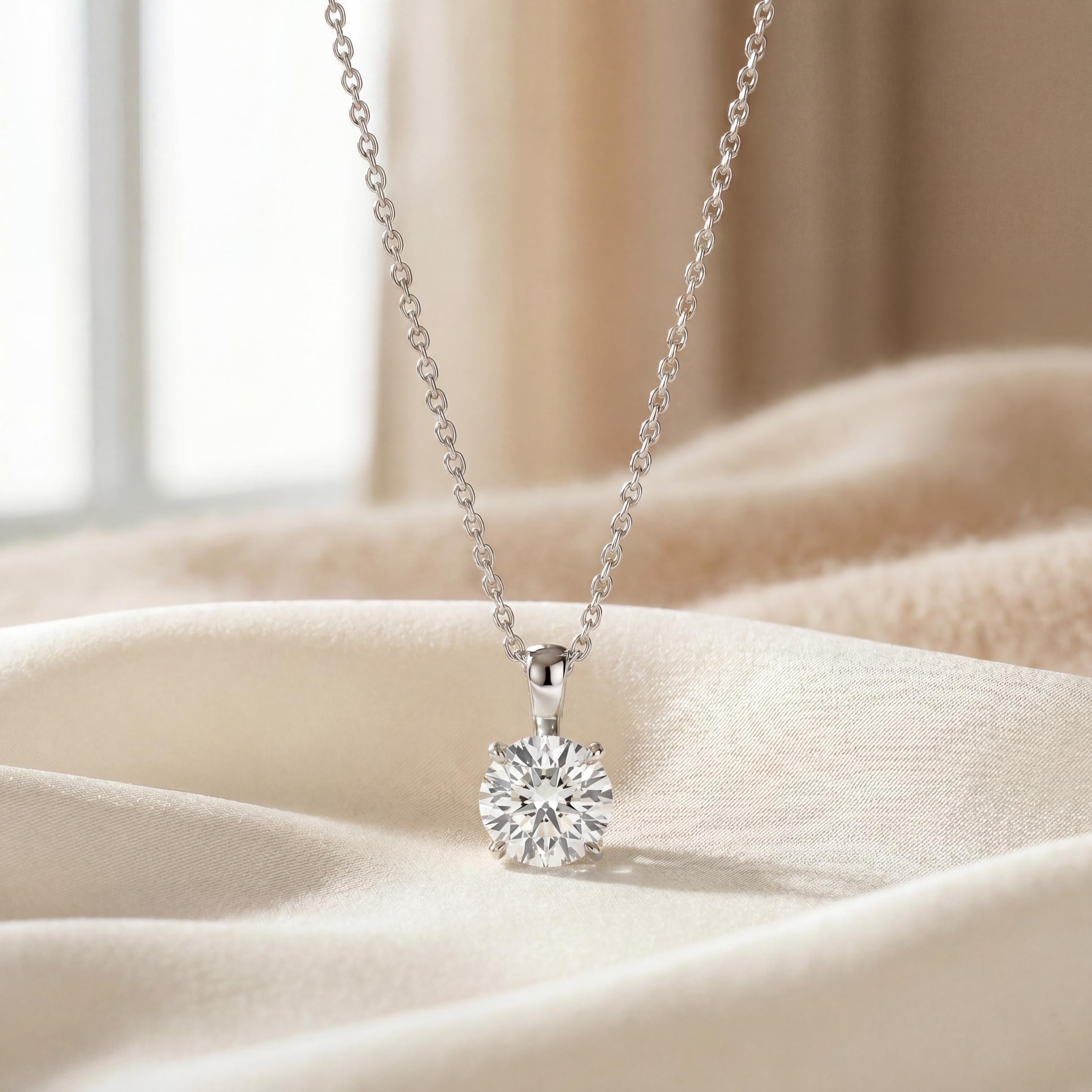 14K Gold Diamond Prong Pendant  Elegant Round Brilliant Cut Necklace  Dainty Modern Minimalist Gift For Her By JIORE