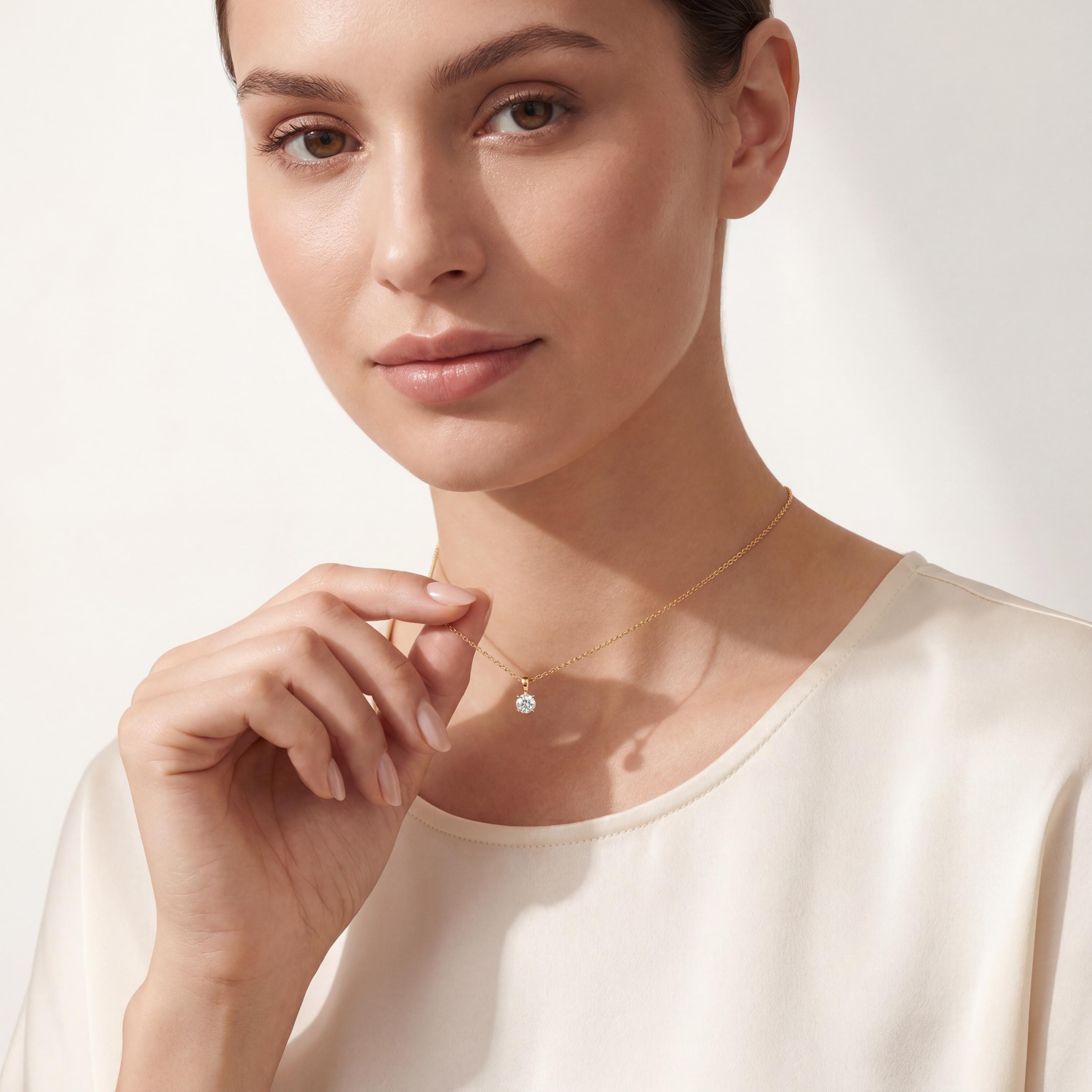 14K Gold Diamond Prong Pendant  Elegant Round Brilliant Cut Necklace  Dainty Modern Minimalist Gift For Her By JIORE