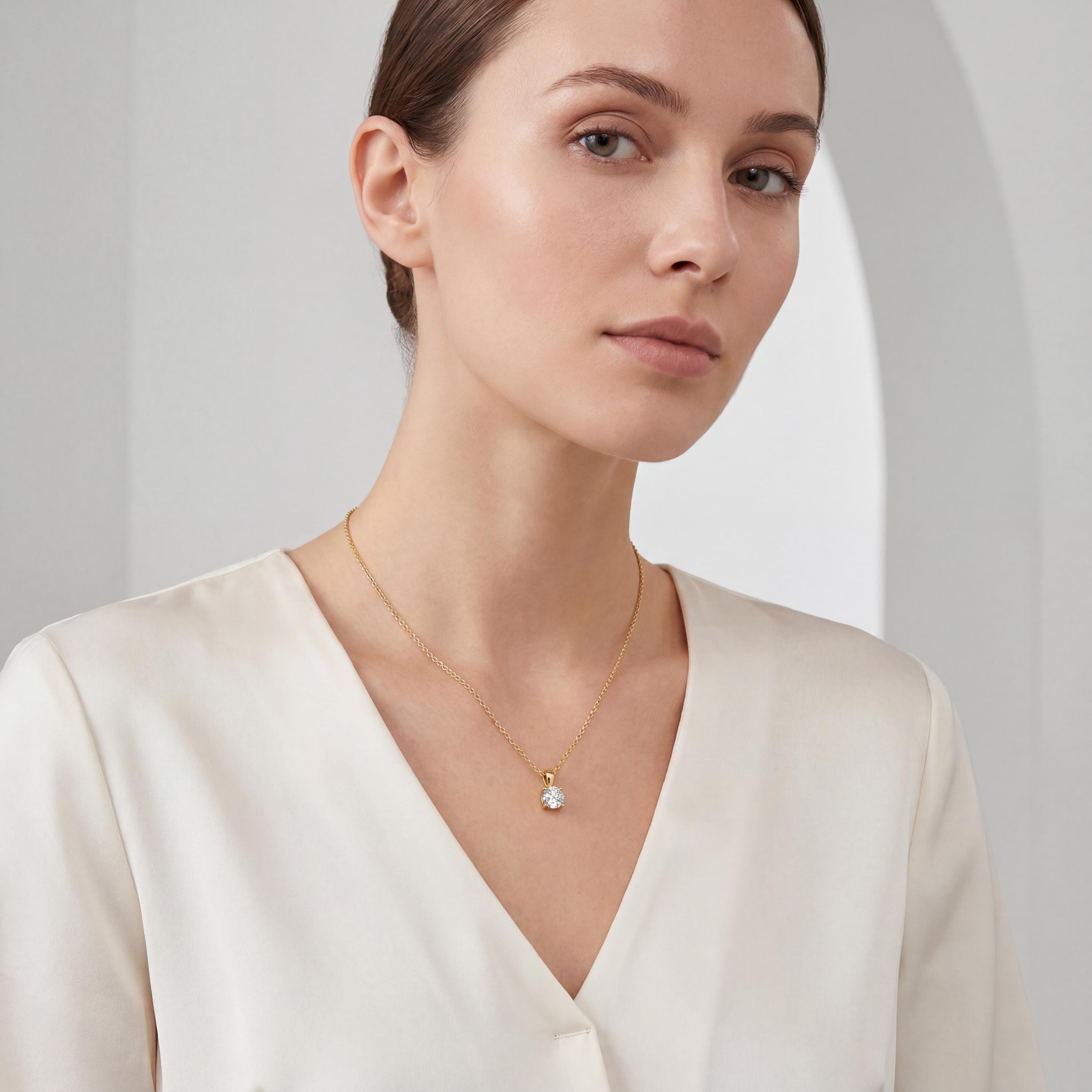 14K Gold Diamond Prong Pendant  Elegant Round Brilliant Cut Necklace  Dainty Modern Minimalist Gift For Her By JIORE