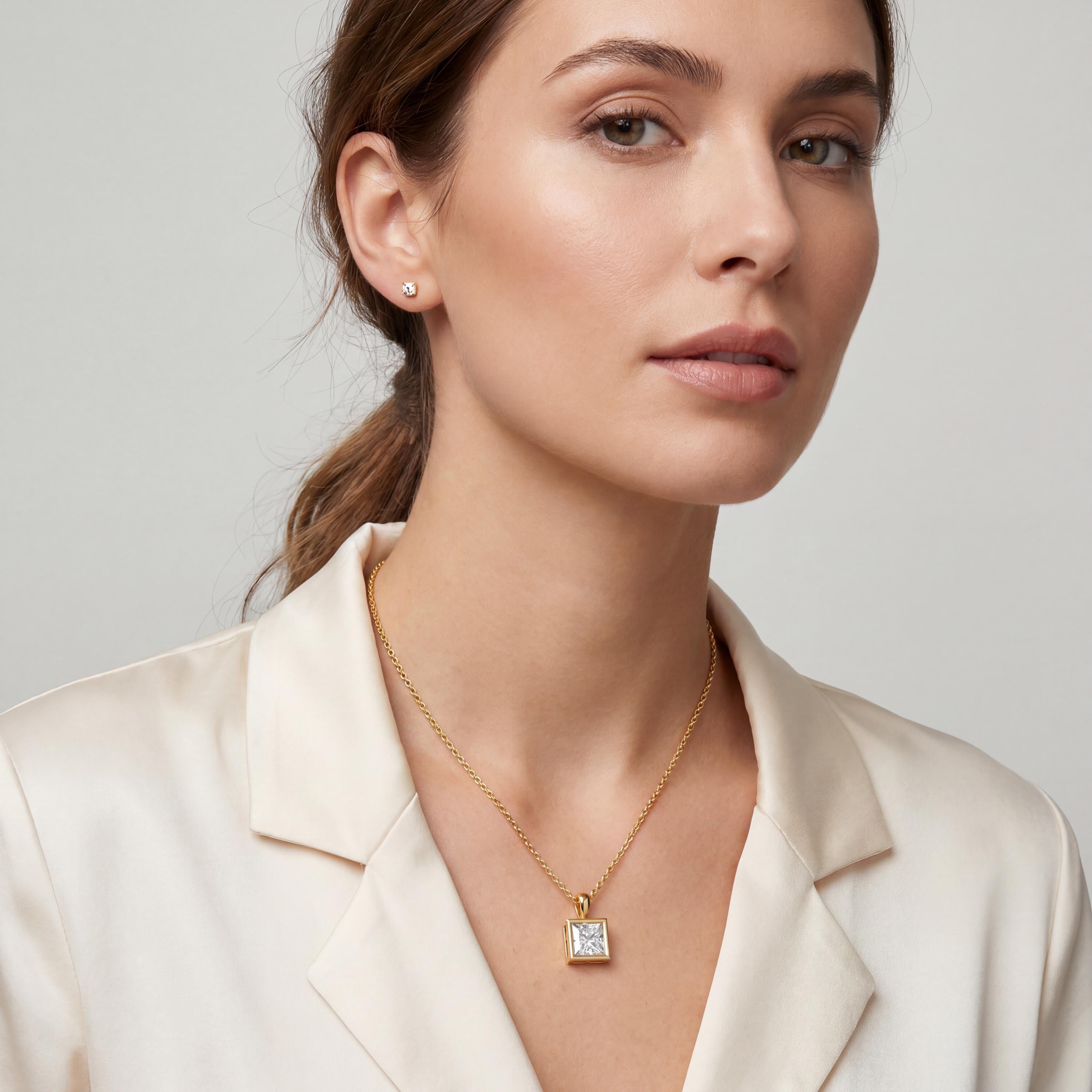 14K Gold Diamond Bezel Pendant  Elegant Princess Cut Necklace  Dainty Modern Minimalist Gift For Her By JIORE